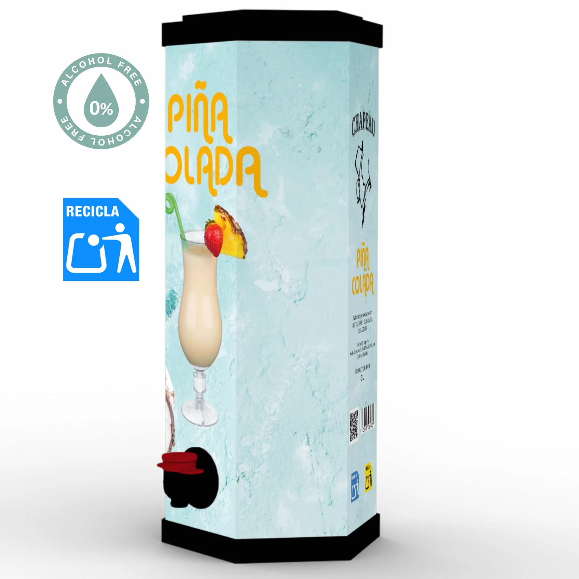 Piña Colada SIN ALCOHOL CHAPEAU – El sabor del Caribe, sin consecuencias | 3 L. Bag in Box Hexagonal | Sin azúcar añadido | Ideal para embarazadas, conductores y gente con buen gusto