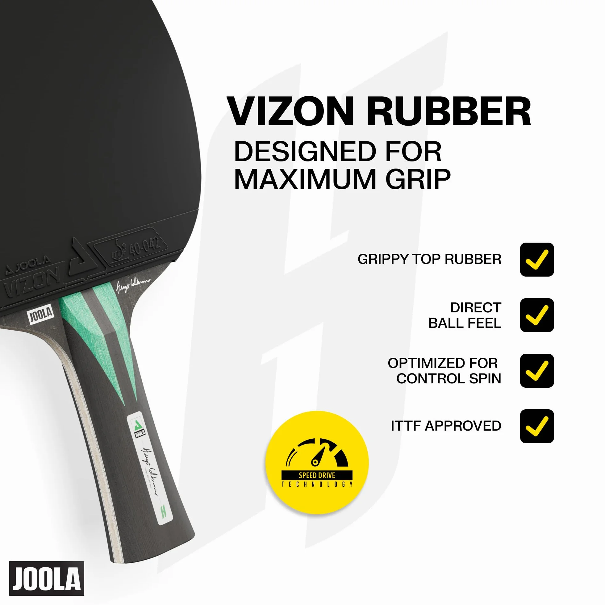 JOOLA Hugo Calderano Carbon Raqueta de Ping Pong con Funda y 3 Pelotas, Aprobado ITTF, Negro y Verde