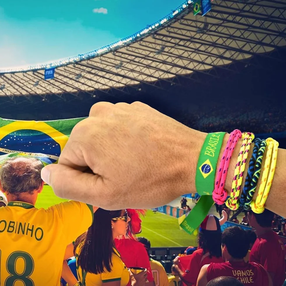 Pulsera de Tela Bandera de Brasil Ajustable Verde-Amarela