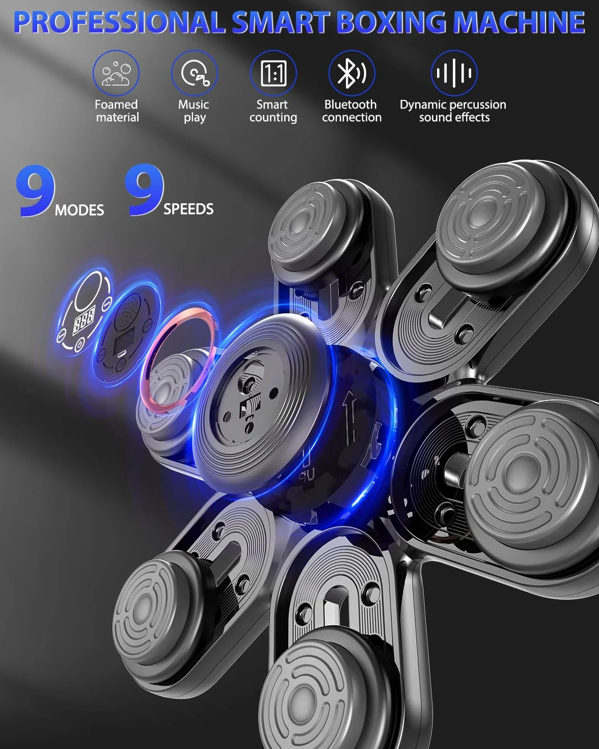 Holilo Máquina de Boxeo Musical, Maquina Boxeo Musical Pared con LED y Bluetooth, 9 Modos de Velocidad y Entrenamiento, Contador de Golpes, Guantes para Adultos y Niños