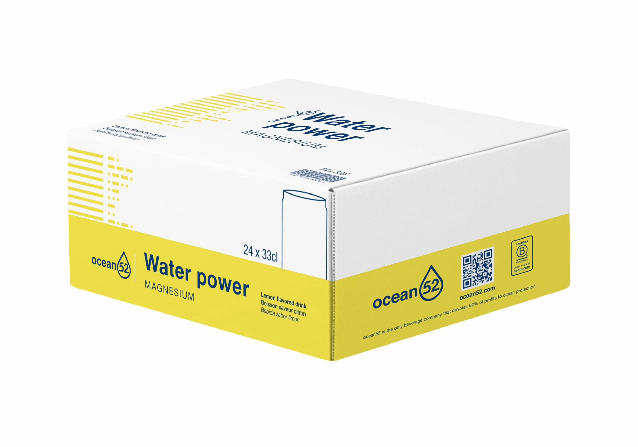 Agua en lata Water Power, de Ocean52. Agua Mineral Natural con Limón y Magnesio - Pack 24 unidades x 33cl. Agua en packs de 24 latas de 33cl. Agua mineral en lata x 24.