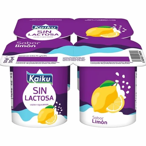 (6 PACK) de 4 x 125 g. KAIKU Yogur sin lactosa con varios sabores (Refrigerado) (LIMON)