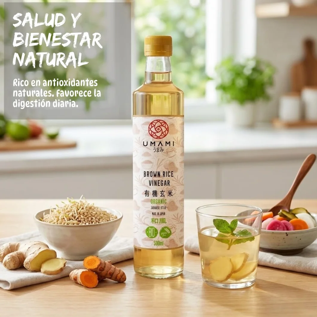 Umami Vinagre de Arroz Integral BIO 500ml - Fabricado en Japón - Fermentación Natural - Ideal para Sushi, Macrobiótica y Aliños - Metodo Premium