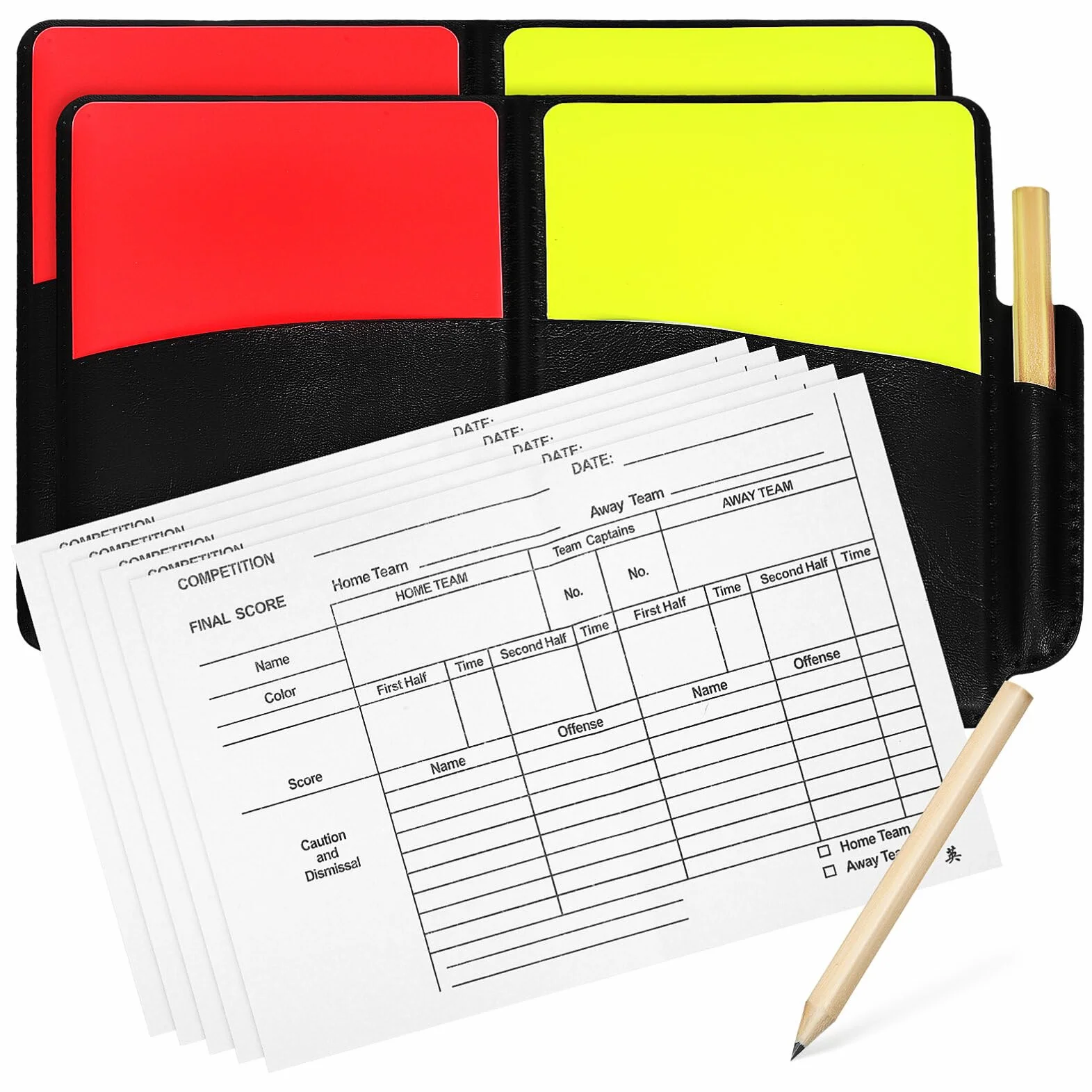 Juego de 2 Tarjetas de Árbitro Rojas y Amarillas con Hoja de Resultados y Lápiz