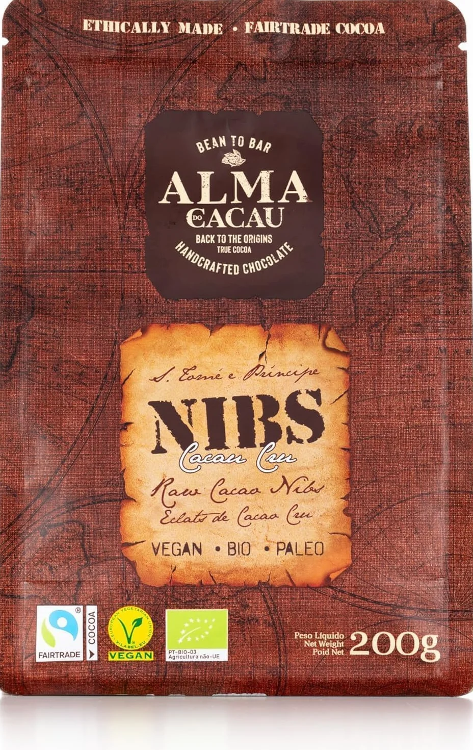 Nibs de cacao crudo 200g 100% granos de cacao puro sin azúcar vegano sin gluten