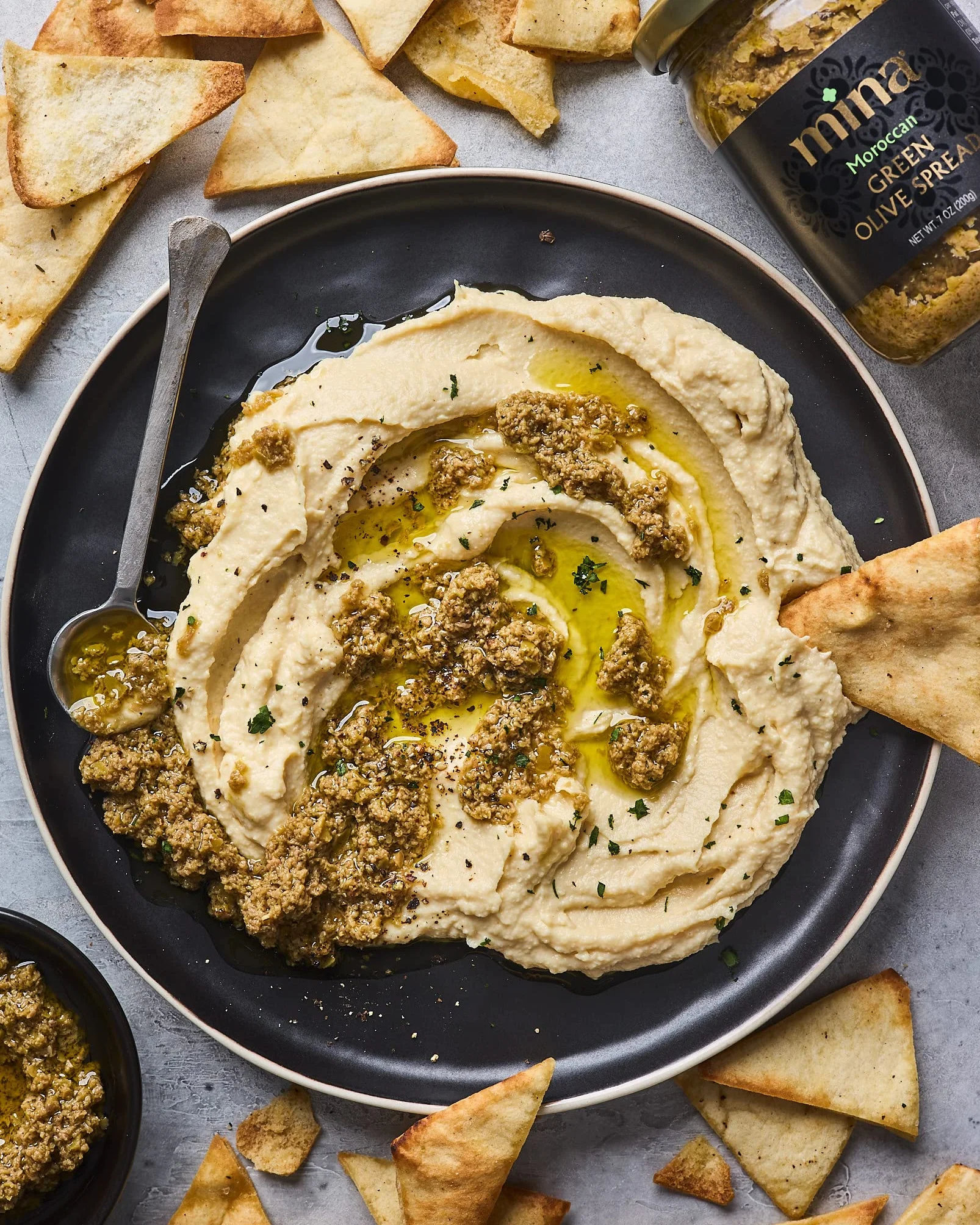 Mina Green Olive Spread, Tapenade de aceituna gourmet, 7 oz (200 g) – Crema de oliva premium hecha con aceitunas verdes marroquíes, perfecta para aperitivos, pasta, salsas y más