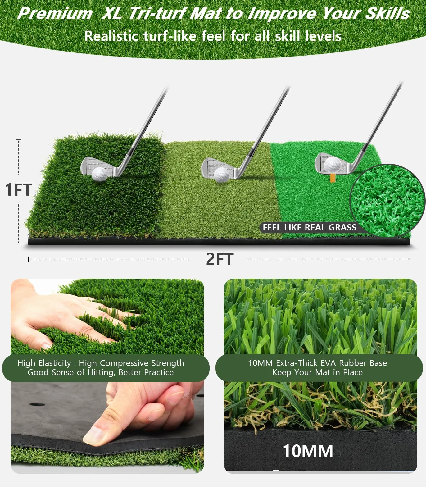 Red de Golf 10x7 pies con Alfombrilla Tri-Turf para Entrenamiento de Swing en Casa