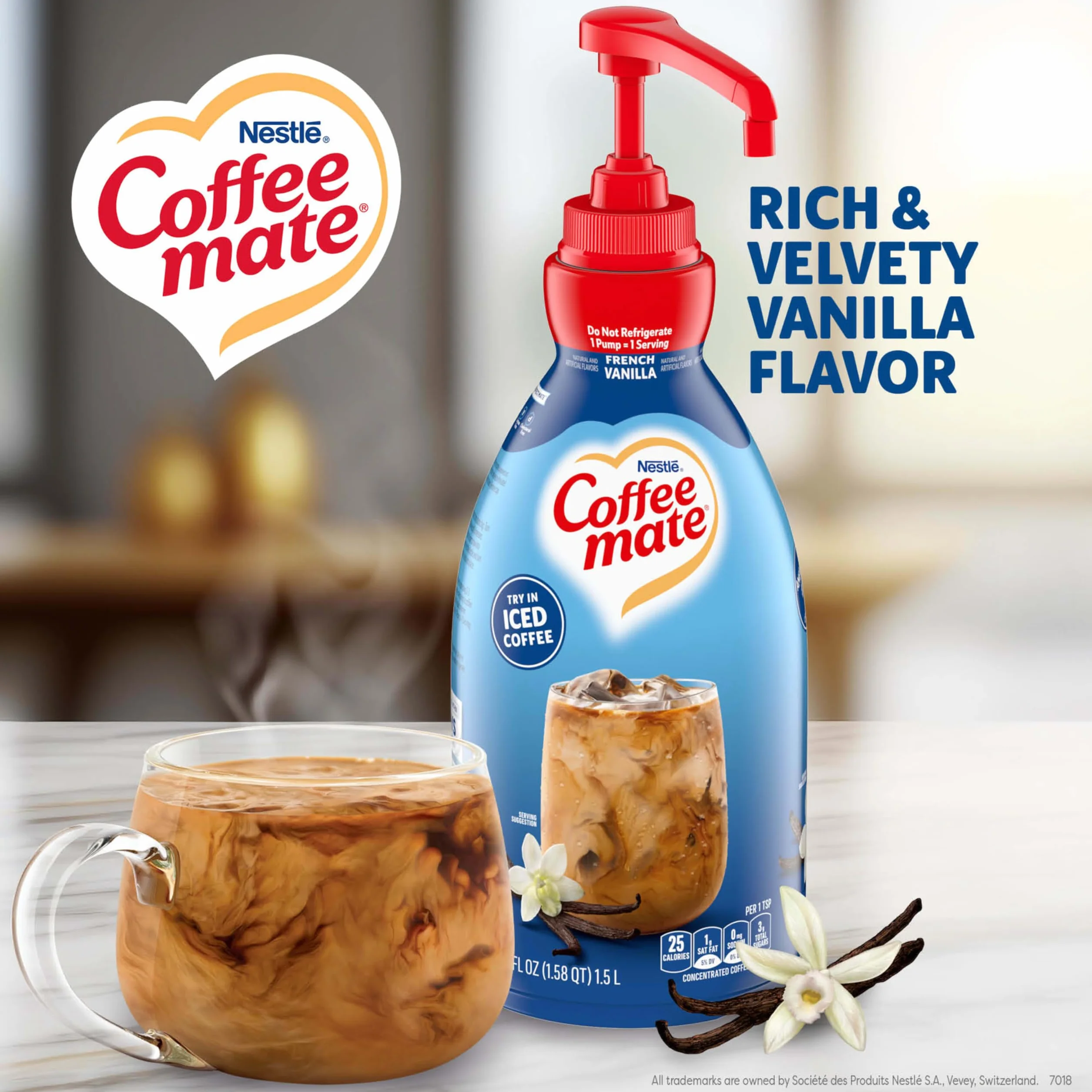 NESTLE COFFEE-MATE Coffee Creamer, French Vanilla, 1.5L liquid pump bottle, Pack of 2