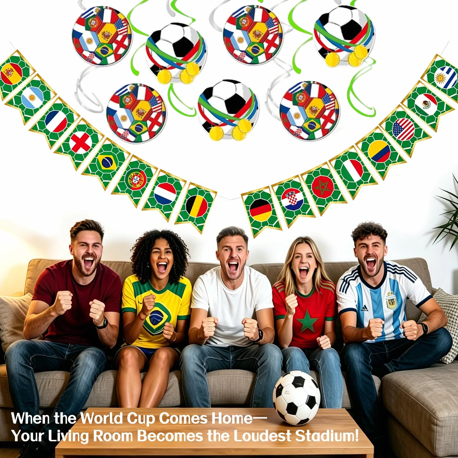 Remolino Spirales Decoración 2026 Mundial, 2 Guirnalda Bandera Fútbol, Banderines Copa Del Mundo Reutilizable