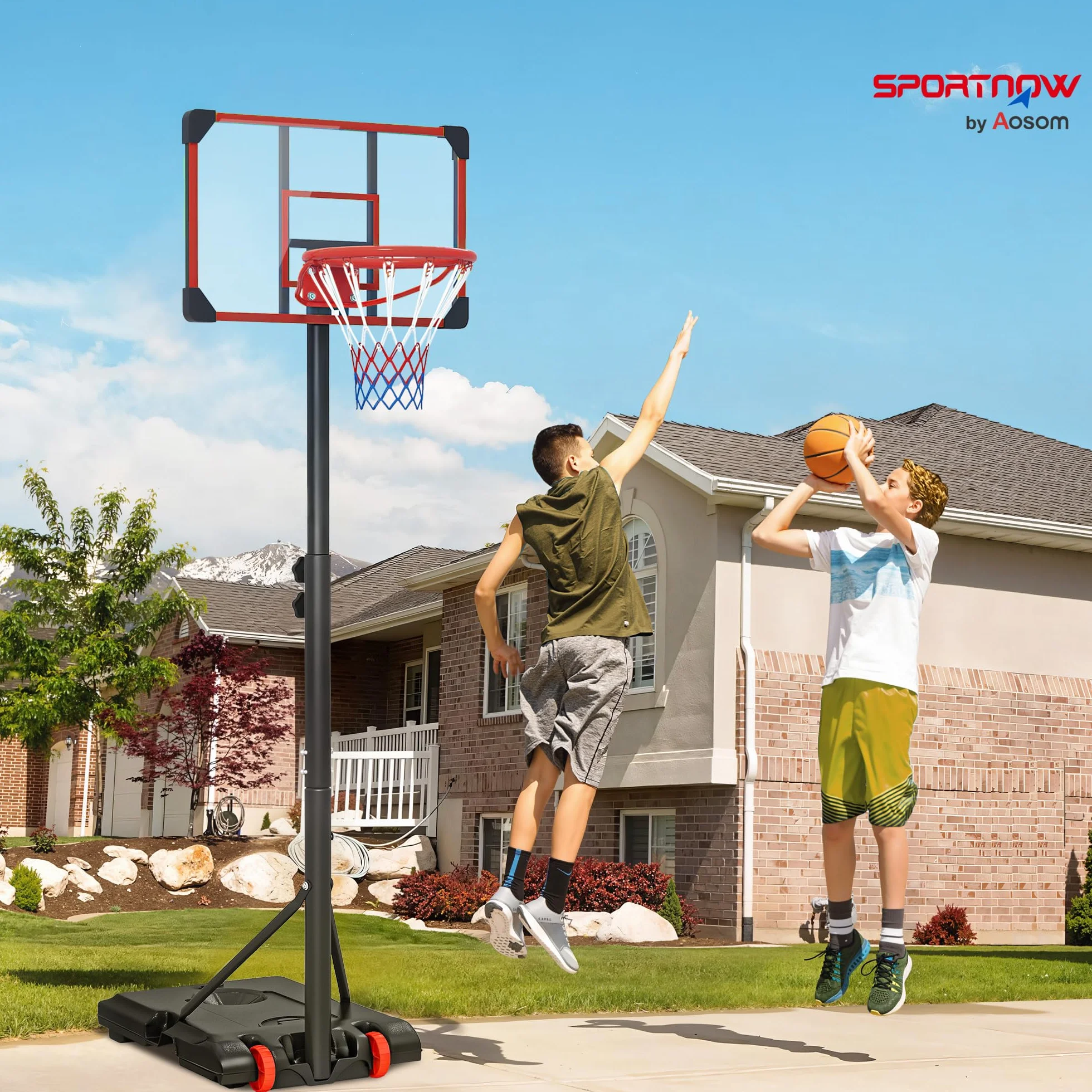 SPORTNOW Canasta de Baloncesto Exterior, Altura Ajustable 178-208 cm, Portátil con Tablero Irrompible