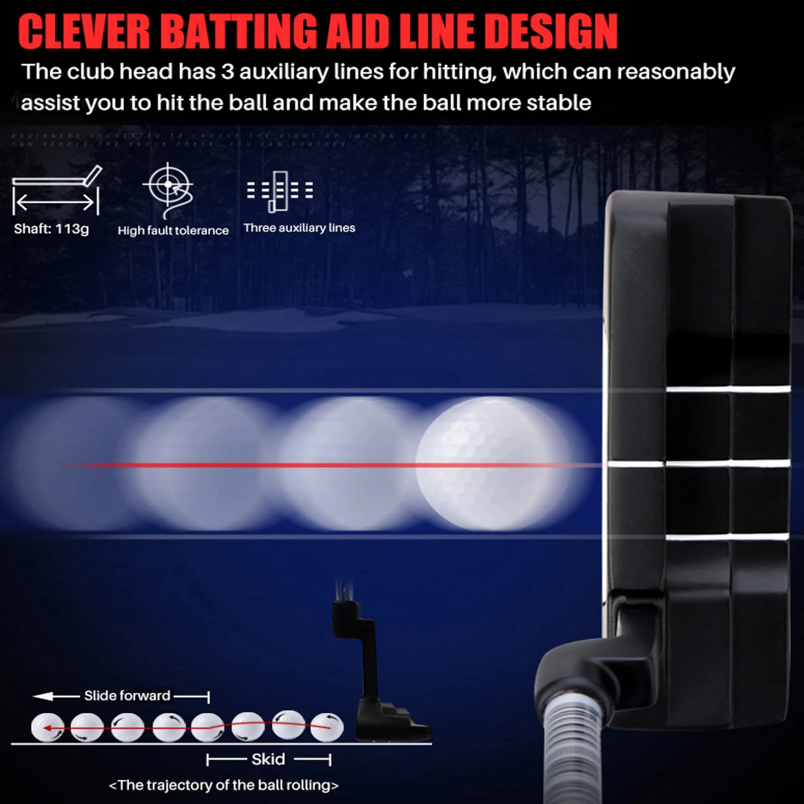 PGM Putter de Golf TUG025-216 - Putter de Acero Inoxidable con Grip PU Antideslizante