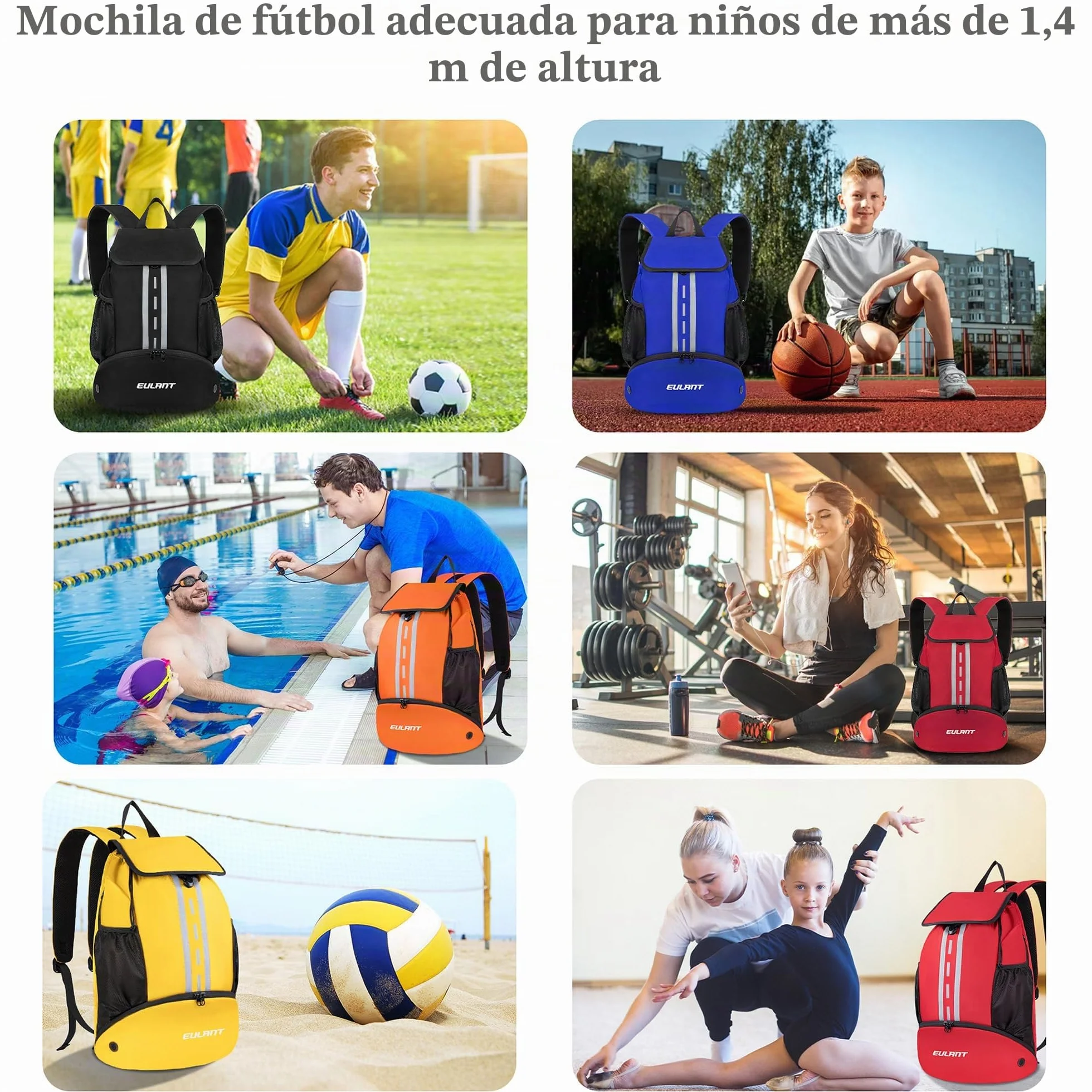 EULANT Mochila Futbol Impermeable con Zapatillero Bolsa Deporte para Balonmano Voleibol Natación