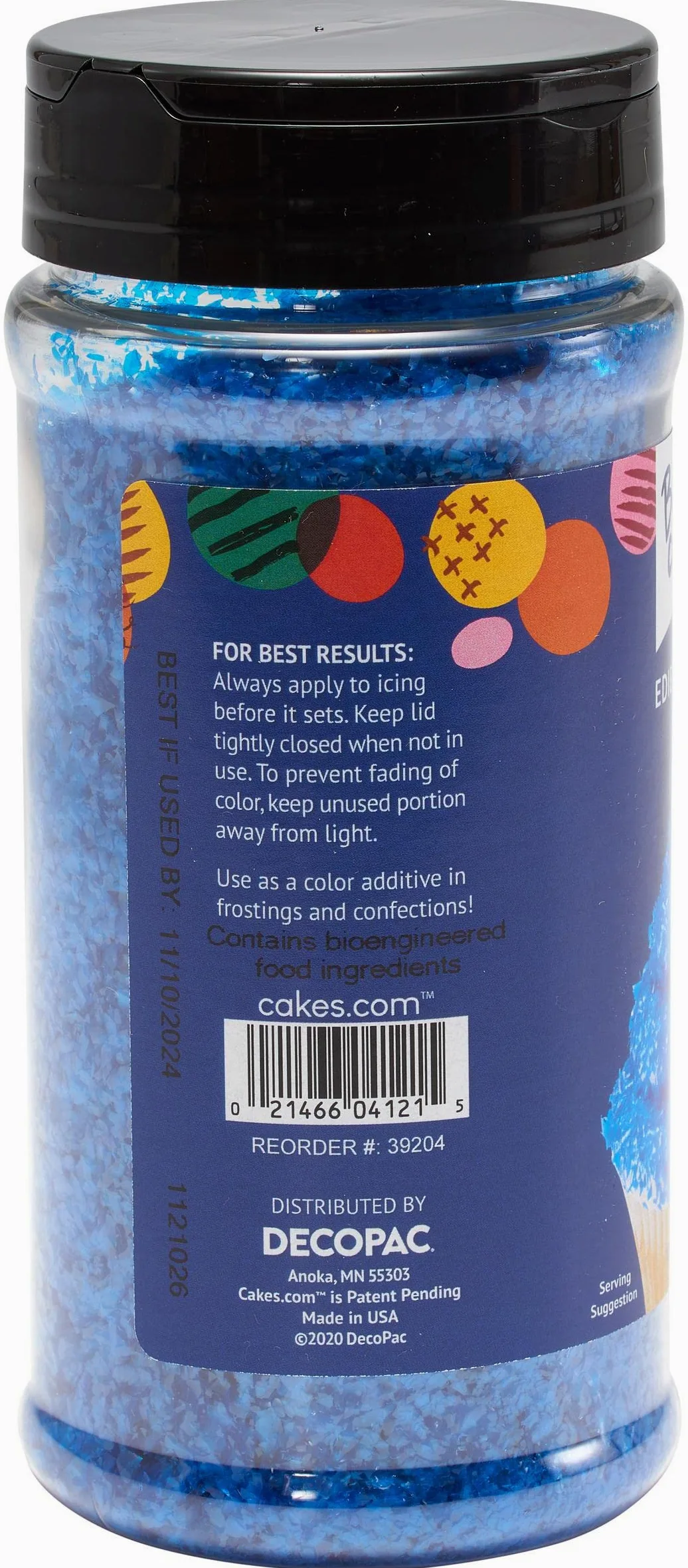 Bakery Craft Purpurina comestible, 4 onzas, elegancia brillante en una botella, recipiente de mano, purpurina comestible para decoración de tartas de celebración, cupcakes, galletas, color azul