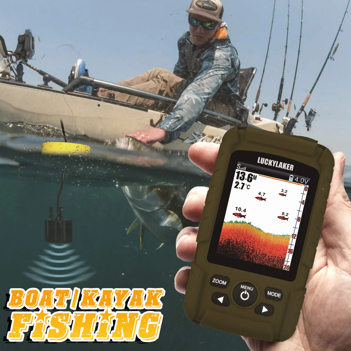 LUCKY Portátil Buscador de Pesca Sonar Impermeable LCD Pantalla Sonda de Pesca Kayak