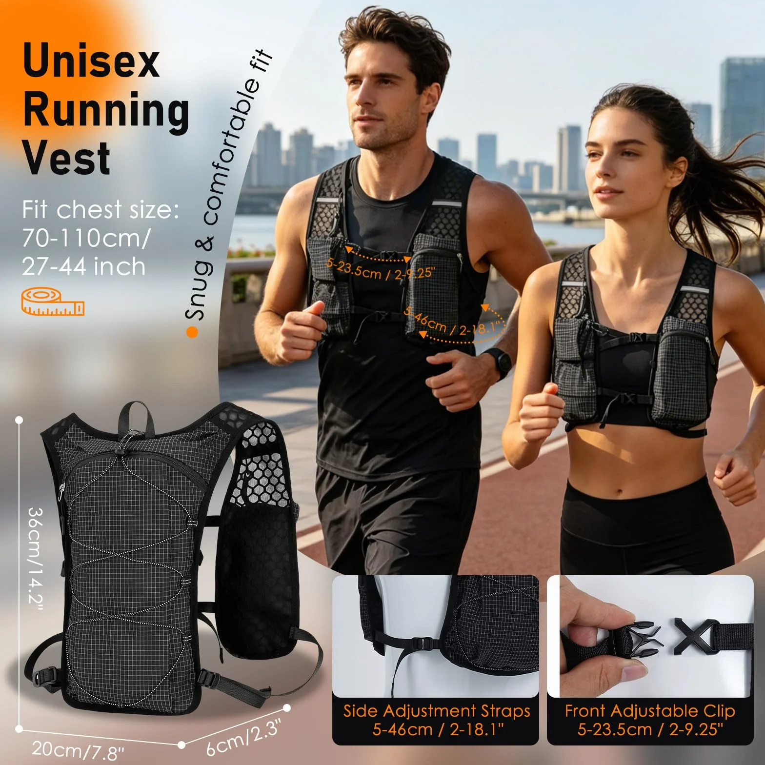 Chaleco Hidratación Trail Running con Vejiga de Agua 2L para Carrera al Aire Libre, Maratón, Ciclismo
