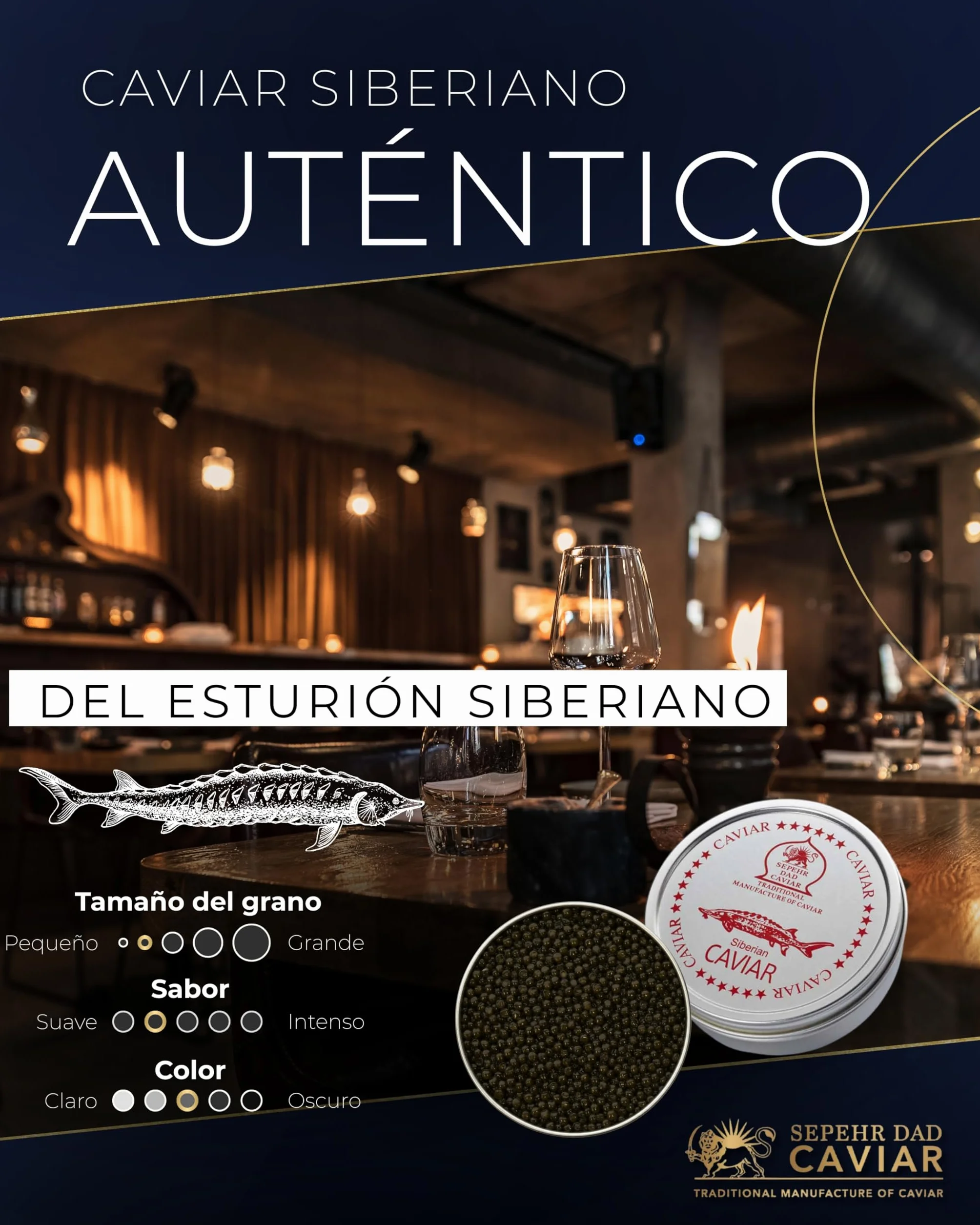Sepehr Dad Caviar de Siberia | Caviar de esturión siberiano | SIN bórax | 50 gramos
