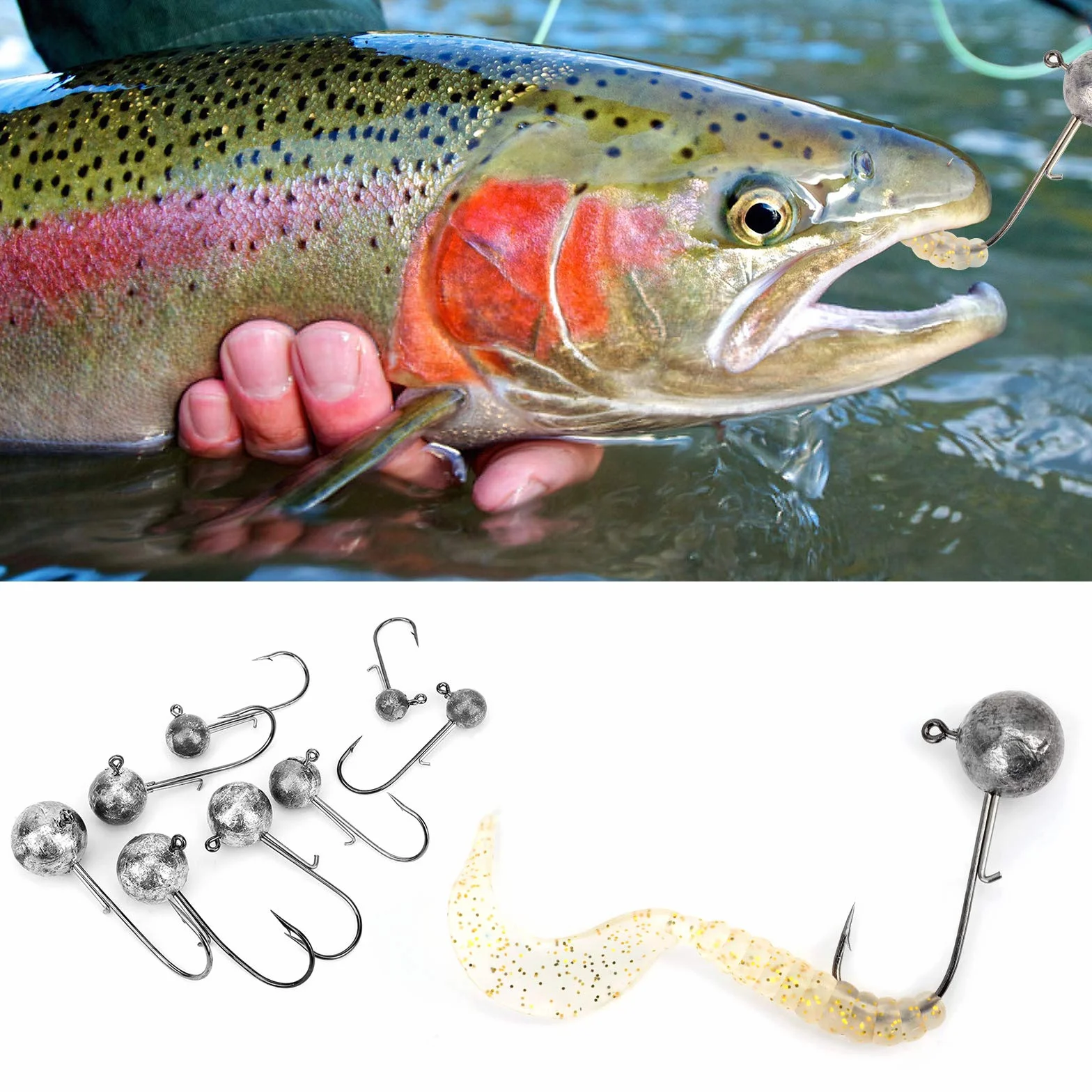 Gancho de Pesca 40pcs, Plantilla de Pesca con Señuelos Suaves, Anzuelo de Plomo 2g 3.5g 5g 7g 10g 14g 17g 20g, para Agua Salada y Dulce