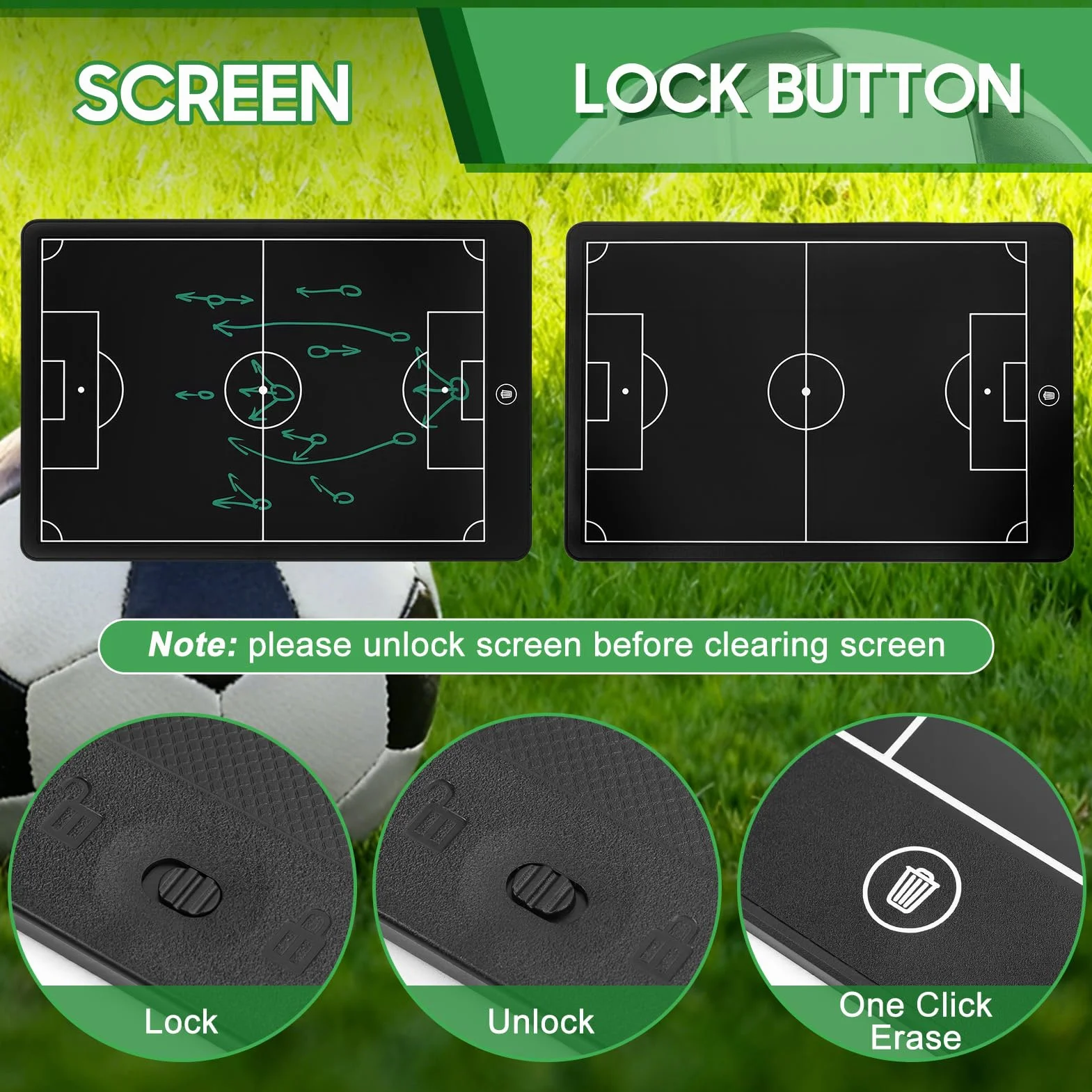 Tablero de tácticas LCD 16 pulgadas fútbol, electrónico mejorado, bloc escritura táctico magnético marco ABS, impermeable resistente caídas con bolígrafo