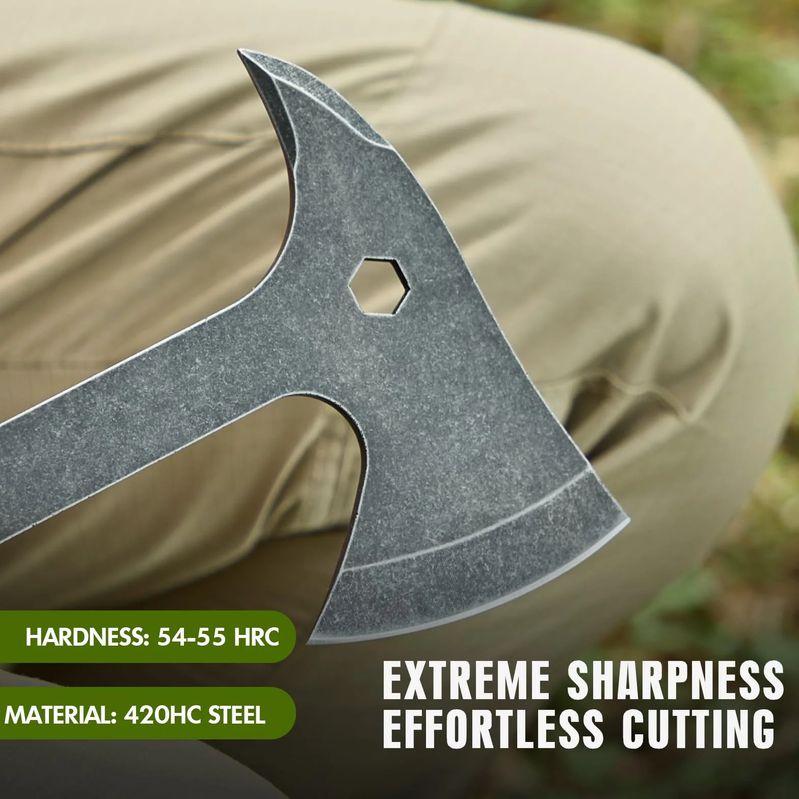 KHU 420HC Acero Cuchillo de Caza Hacha Supervivencia Hoja Fija con Funda Camping Bushcraft 07A