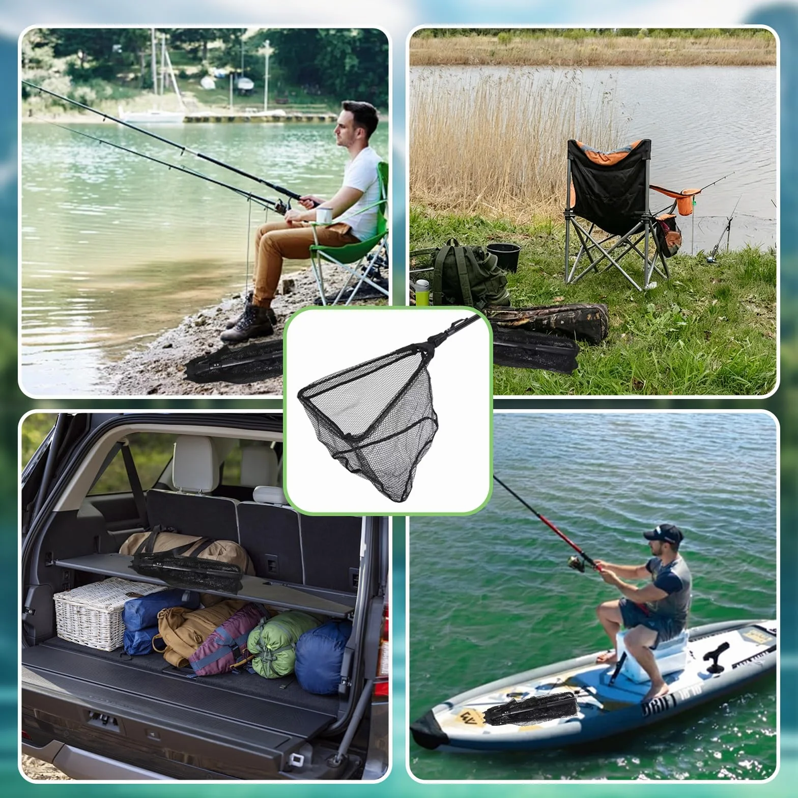 CATELL Red de Pesca Telescópica Triangular 90cm Malla de Goma Sacaderas