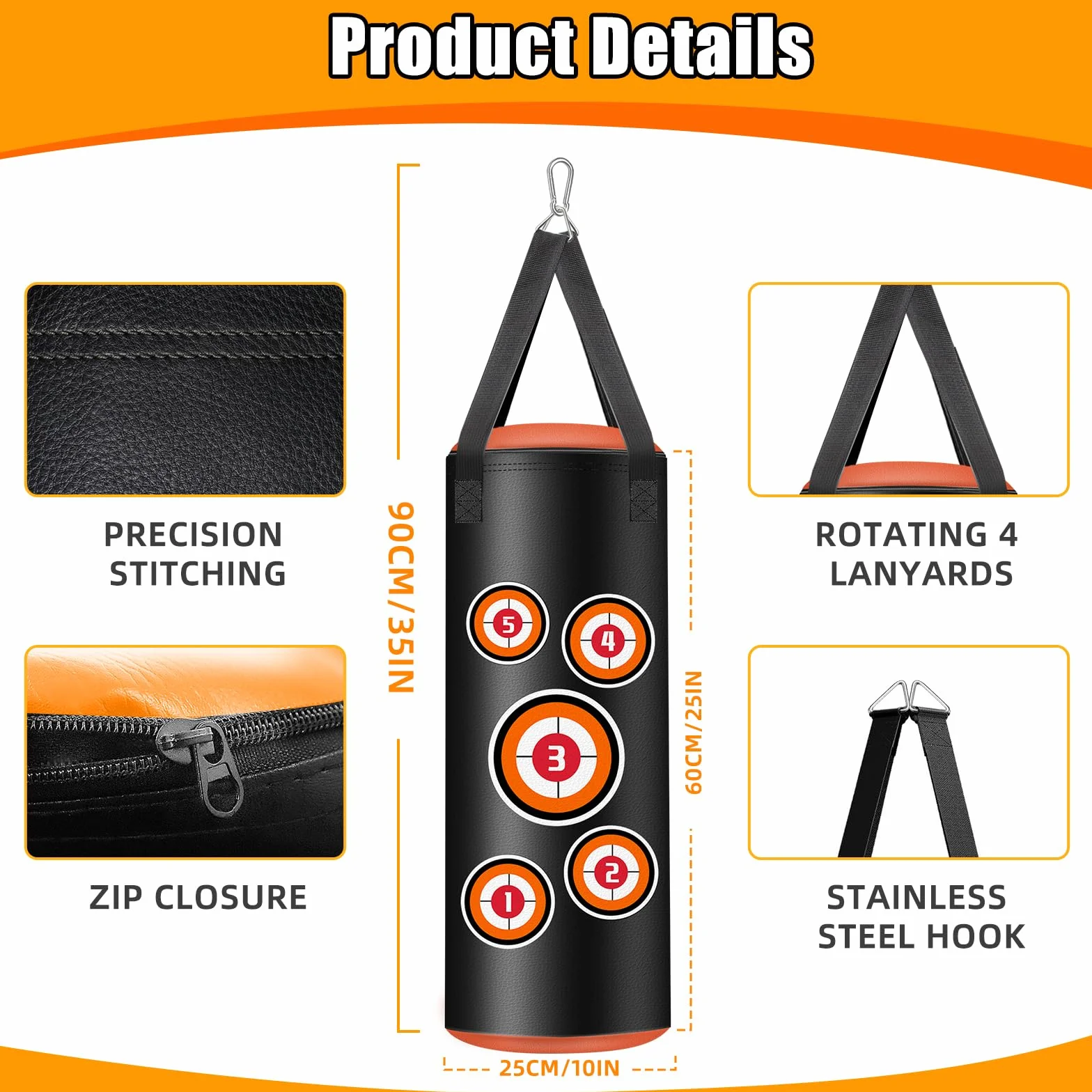 Saco de Boxeo Colgante 60 cm Cuero Microfibra para Entrenamiento Kickboxing MMA