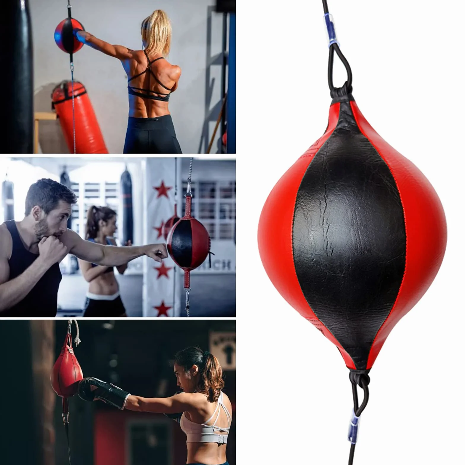 Saco de boxeo de doble extremo, bola suspendida de cuero con bomba de aire