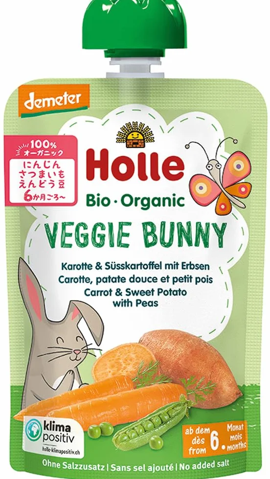 Holle Smoothie Veggie Bunny Zanahoria, Boniato Y Guisantes (+4 Meses) 100 g - Pack de 12