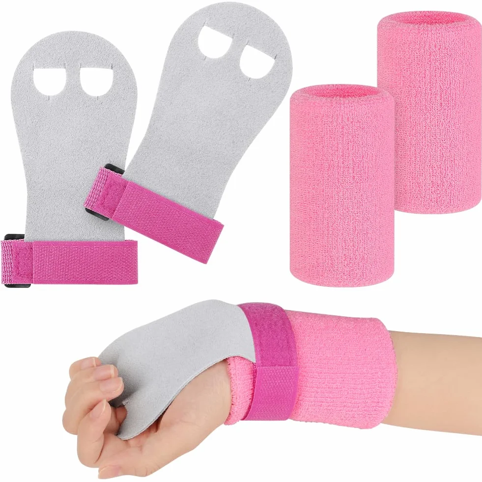 DiULi Almohadillas de Agarre para Niños, Juego de Palma de Piel para Dominadas, Gymnastic Hand Grips con Muñequeras