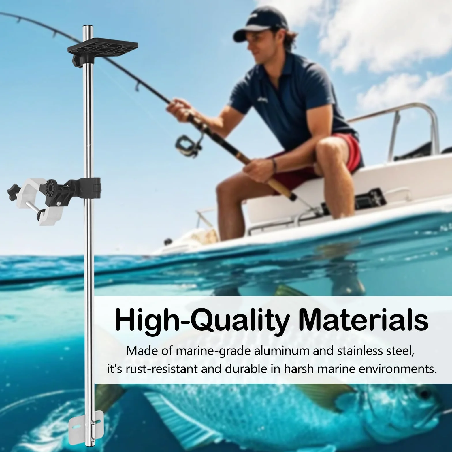 Soporte para Sonda De Pesca Giratorio 360° Aleación De Aluminio Abrazadera Ajustable Universal 80cm
