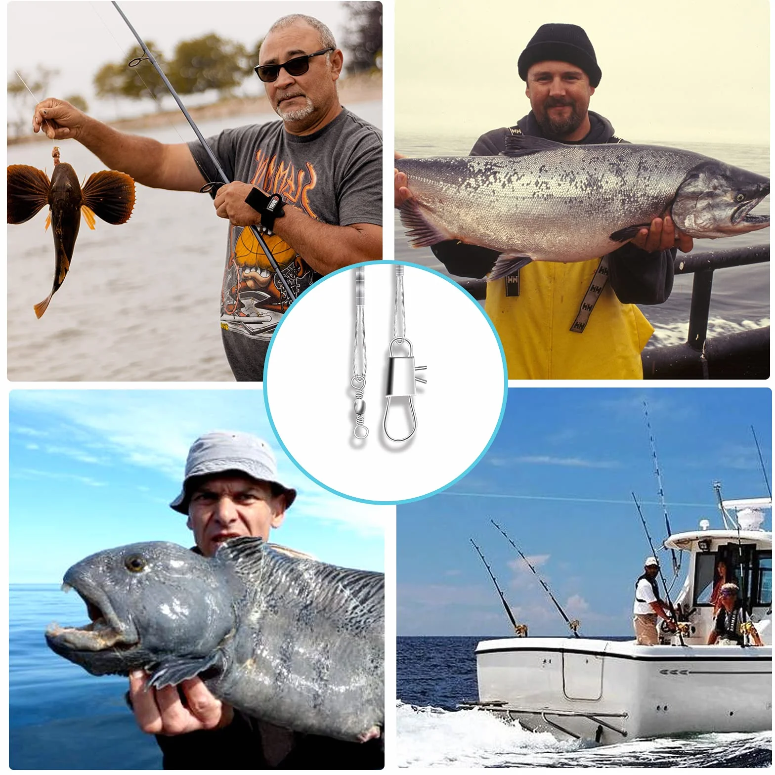 SAVITA 30 Piezas Hilo de Pesca Aparejos Líder Anzuelos Montados Cable Alambre Acero Inoxidable Giratorios Broches 3 Tamaños