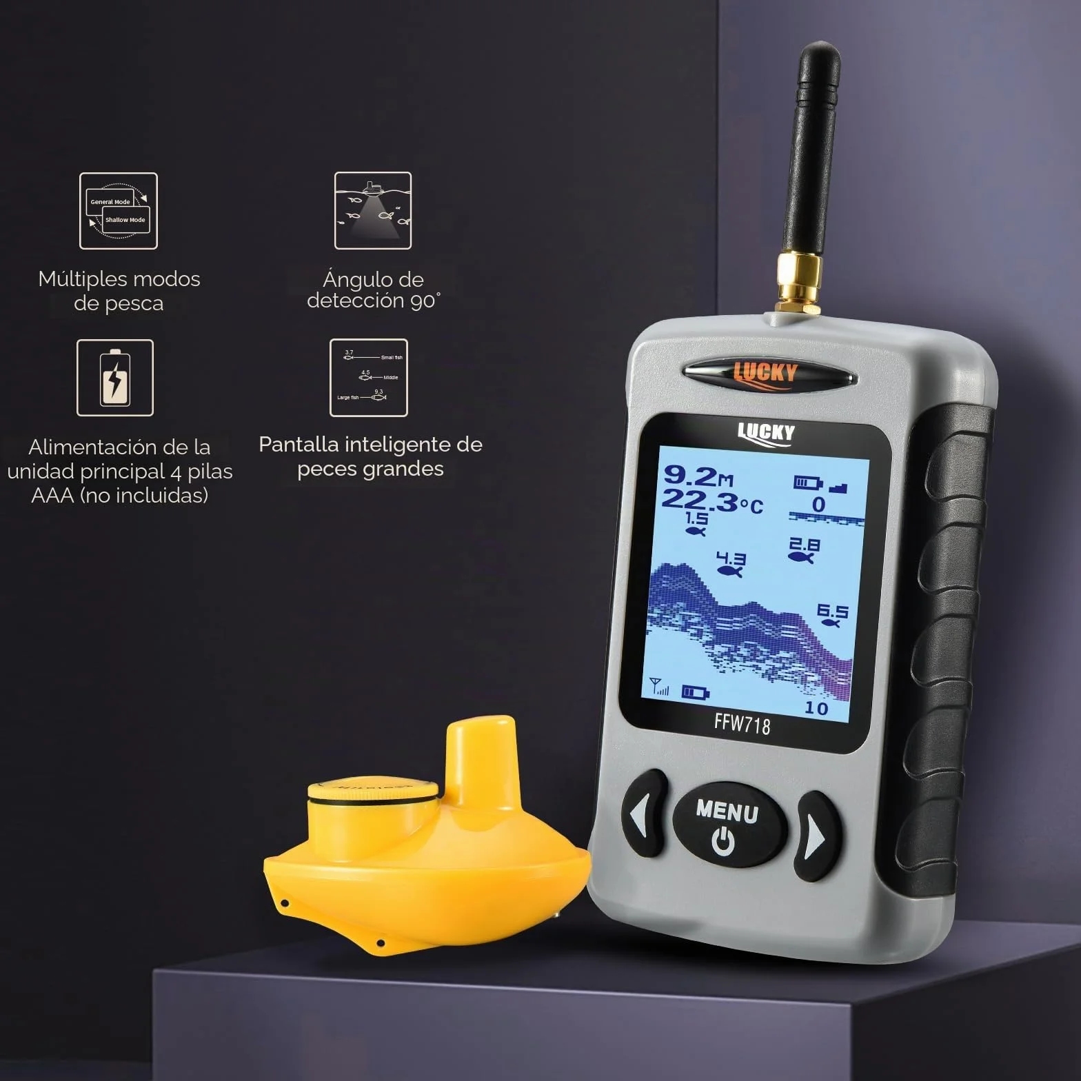 LUCKY Sonda de Pesca Inalámbrica con Indicador de Profundidad y Pantalla LCD FFW718