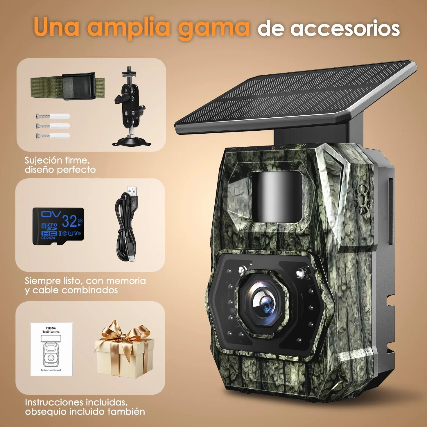 Cámara de Caza Fototrampeo WiFi 48MP Solar Visión Nocturna 5200mAh IP66
