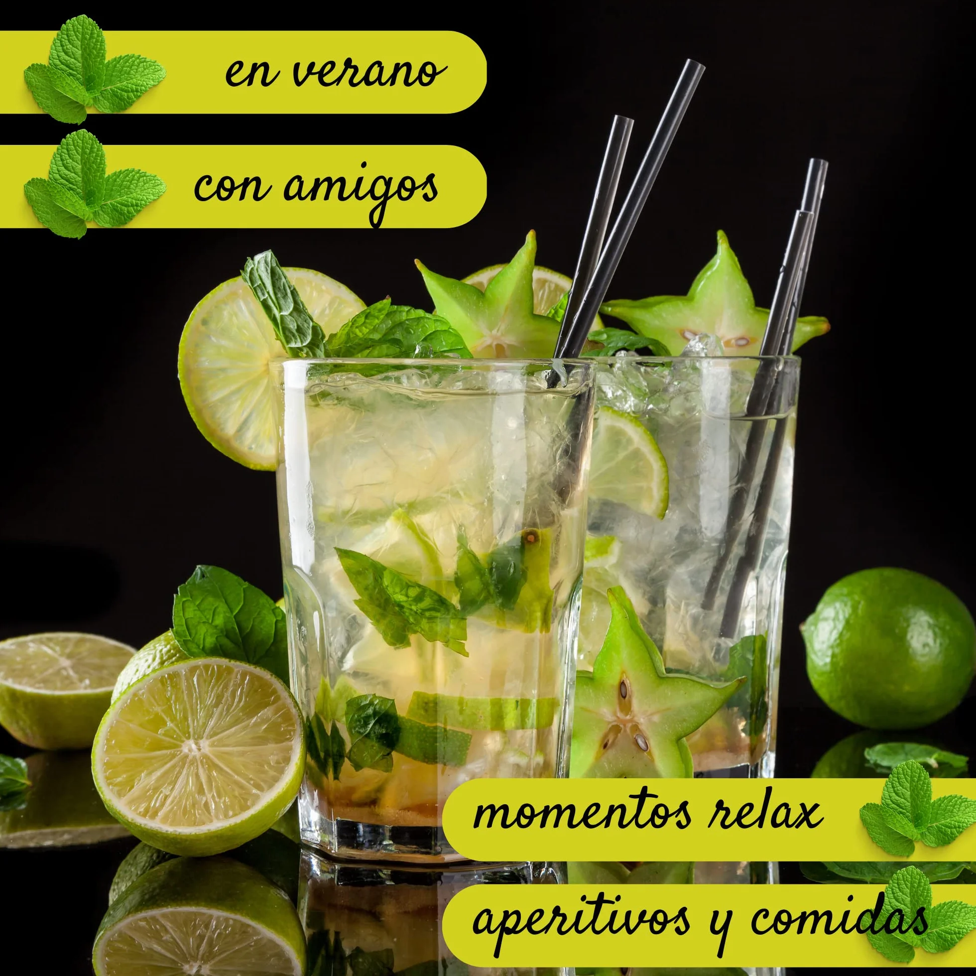 Mojito Preparado Bag in Box 9L Listo para Tomar de “Destilerías Riojanas” a base de Ron, Zumo Limón, Azúcar y Menta. Cómodo, práctico, rentable, Ideal para bares y eventos