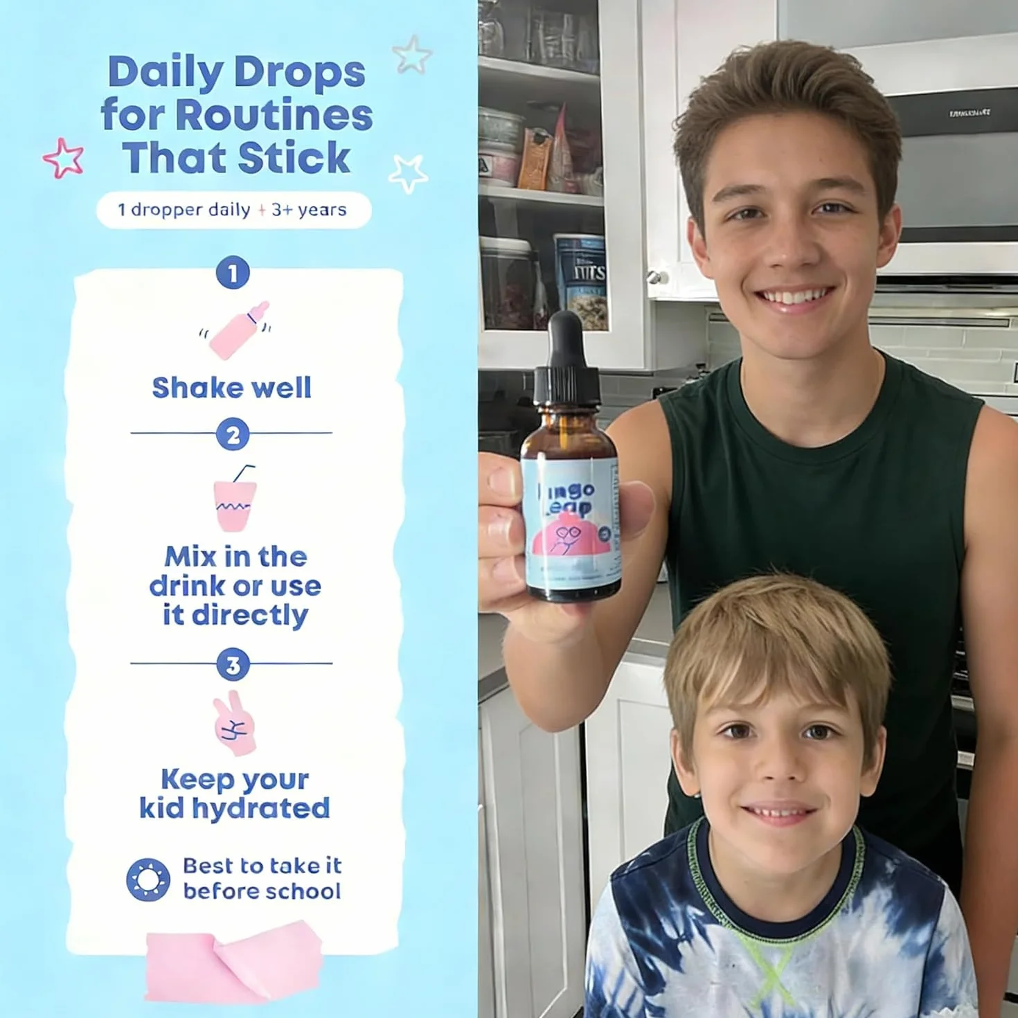 Happy Fountain-Excelentes gotas para niños-Metabolismo energético, cuidado del crecimiento feliz de los niños. 2 palos