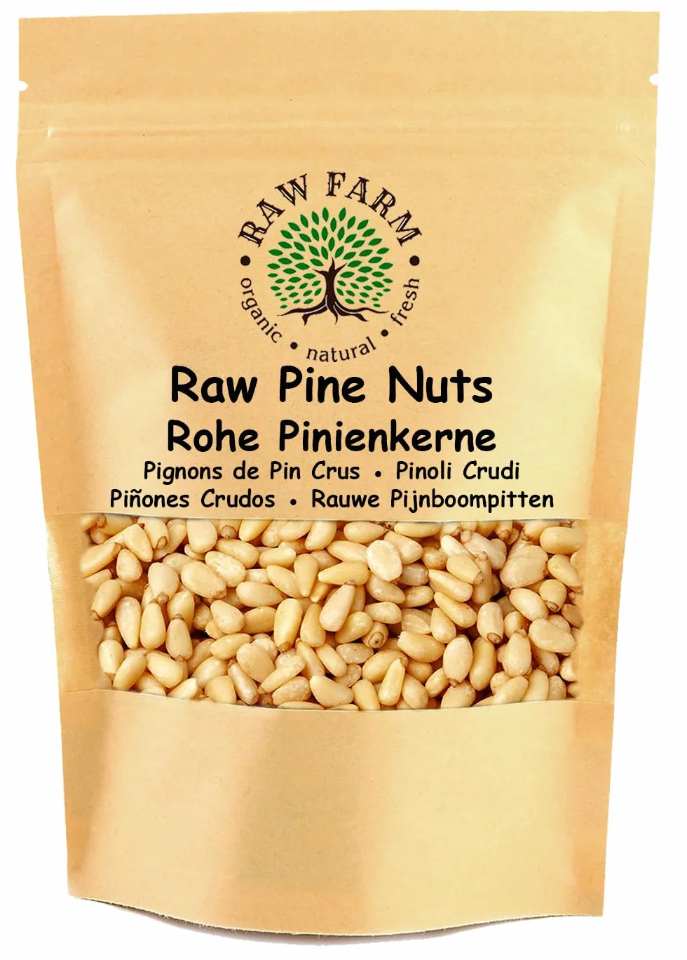 Raw Farm - Piñones Crudos - 500g - Sin Gluten, Naturales y Secados Suavemente, Perfectos para Cocinar, Hornear y Ensaladas