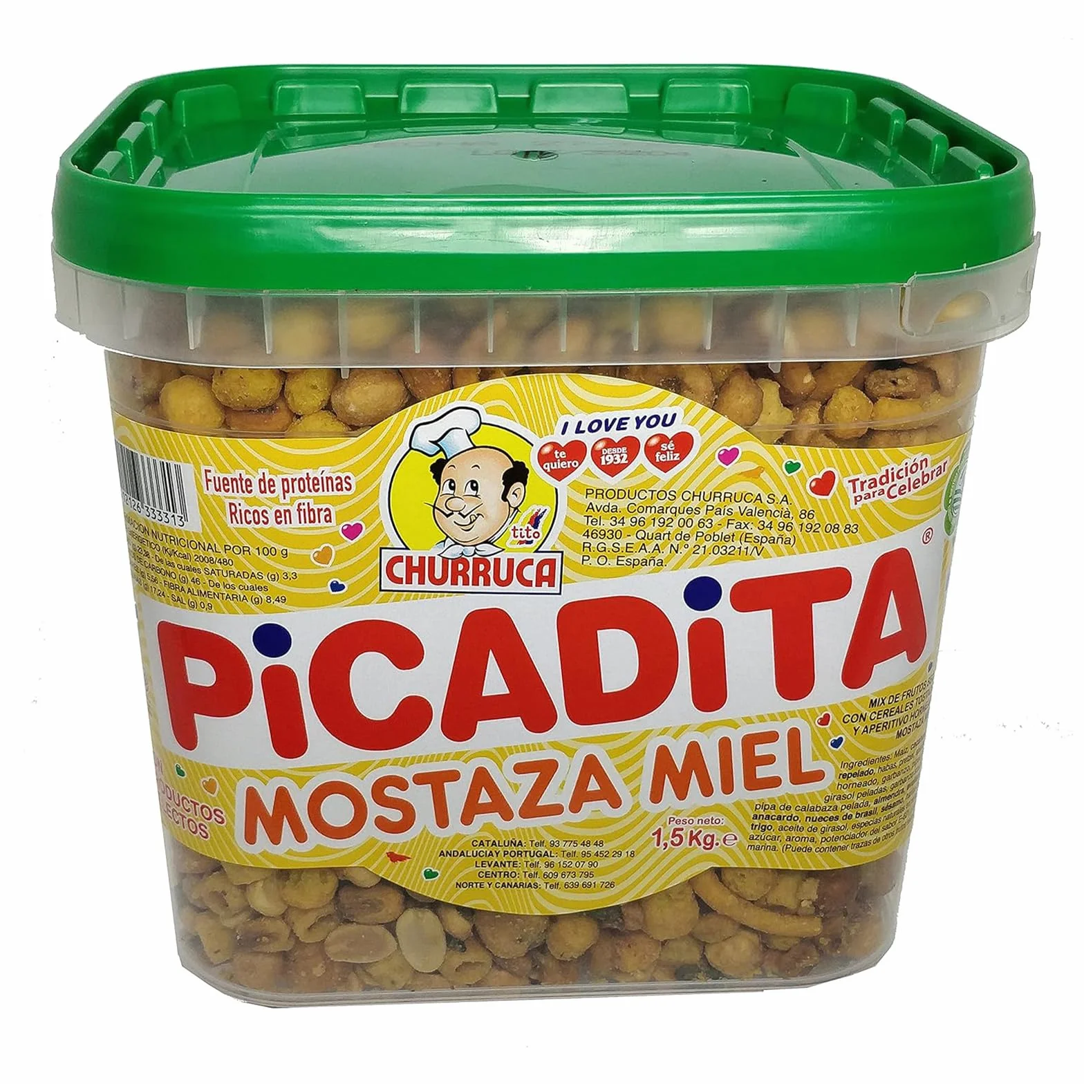 Cubo Churruca Picadita Mostaza y Miel con llavero Deliex - Cubo de 1,5 kg - Cóctel de frutos secos
