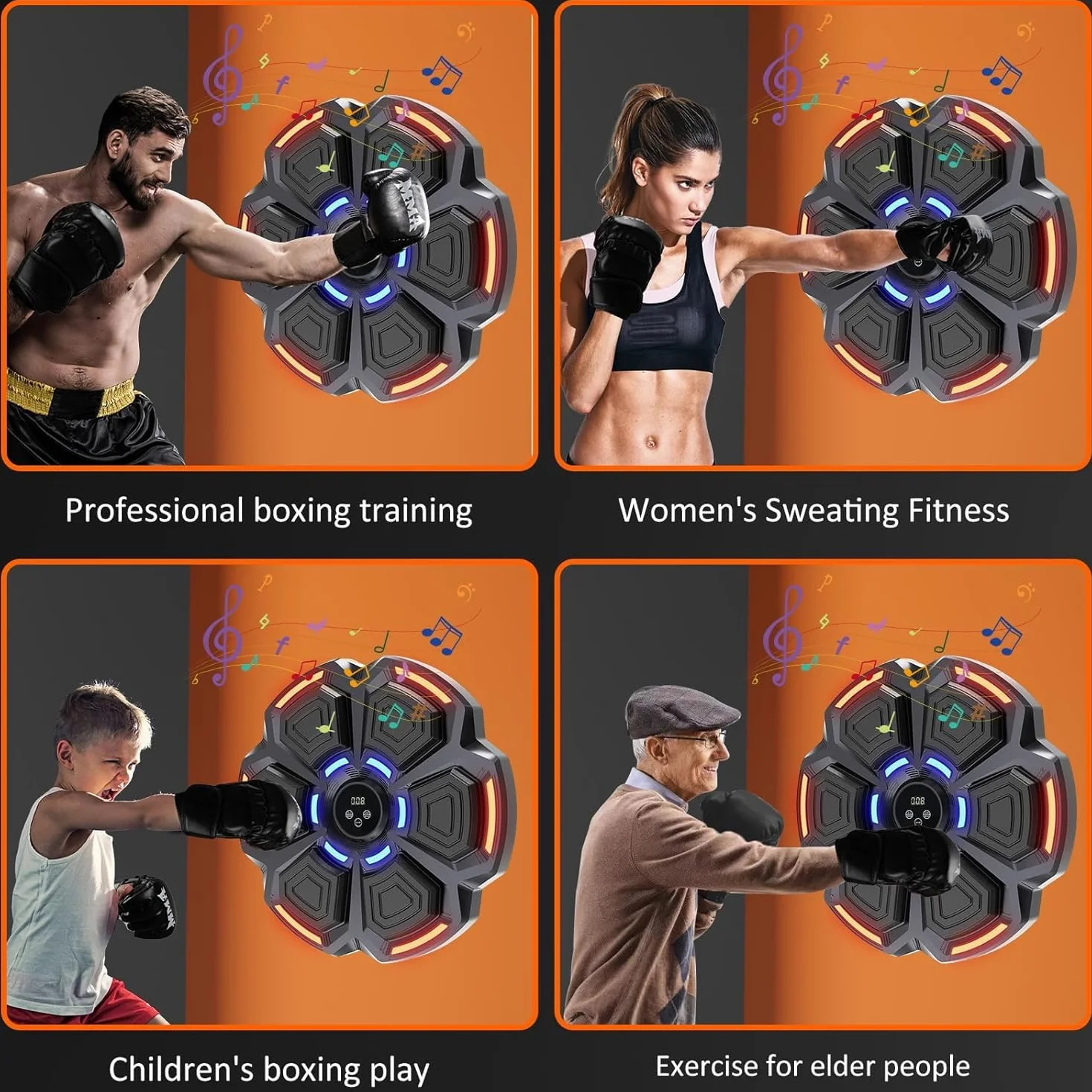 Maquina Boxeo Musical Pared 9 Modos 9 Velocidad Music Boxing Machine Adulto con Guantes Bluetooth Recuento Inteligente