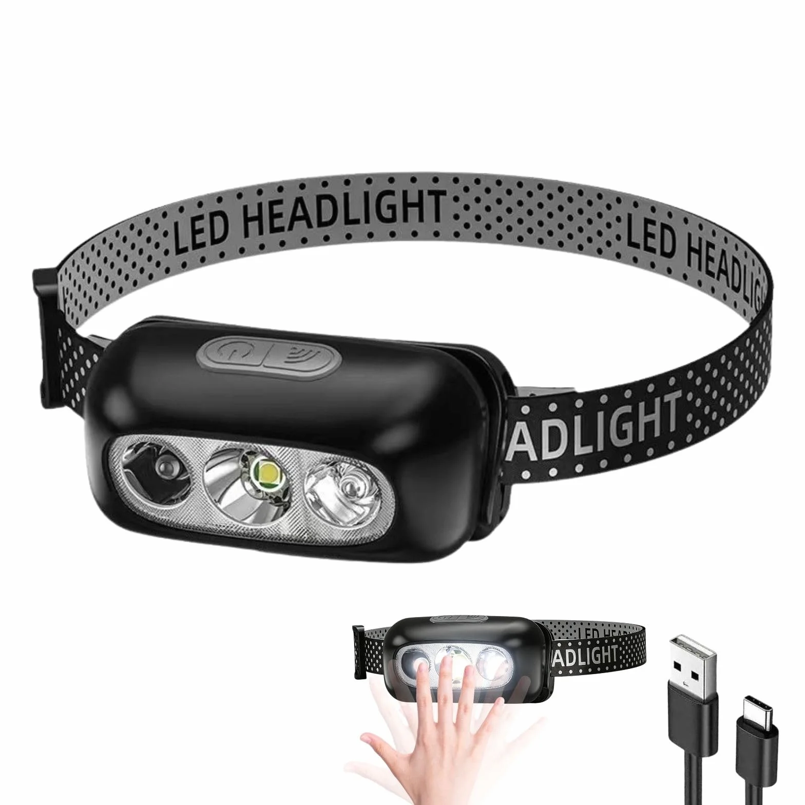 Linterna Frontal Recargable para Acampar, Pesca y Bicicleta, 4 Modos de Iluminación