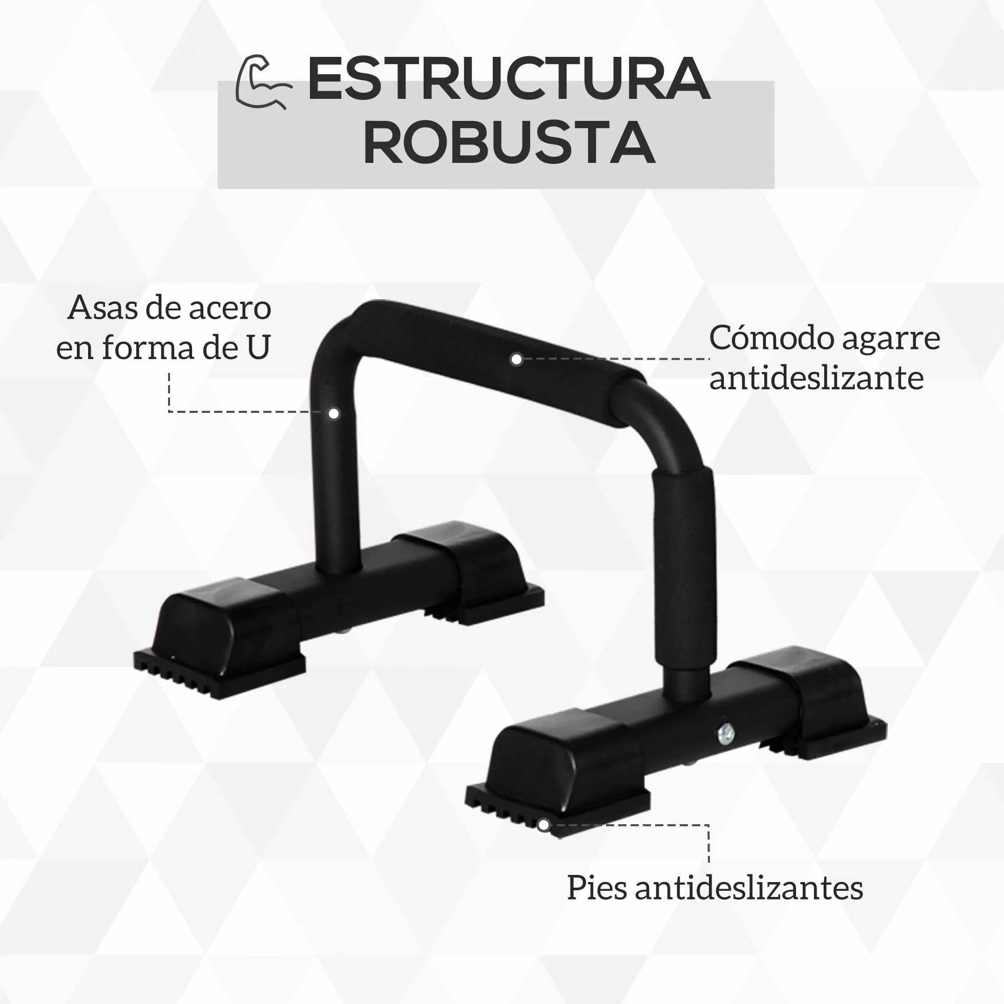 HOMCOM Barras Paralelas de Acero para Calistenia con Alfombra Antideslizante y Empuñaduras Acolchadas Negro 36x25x20 cm