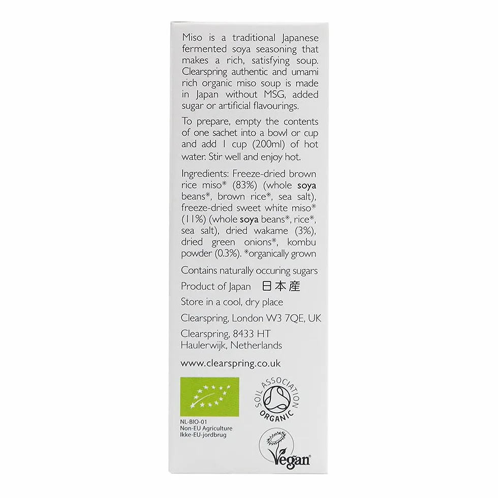 Miso - Clearspring Sopa Con Algas, 40 gr (4 porciones individuales)