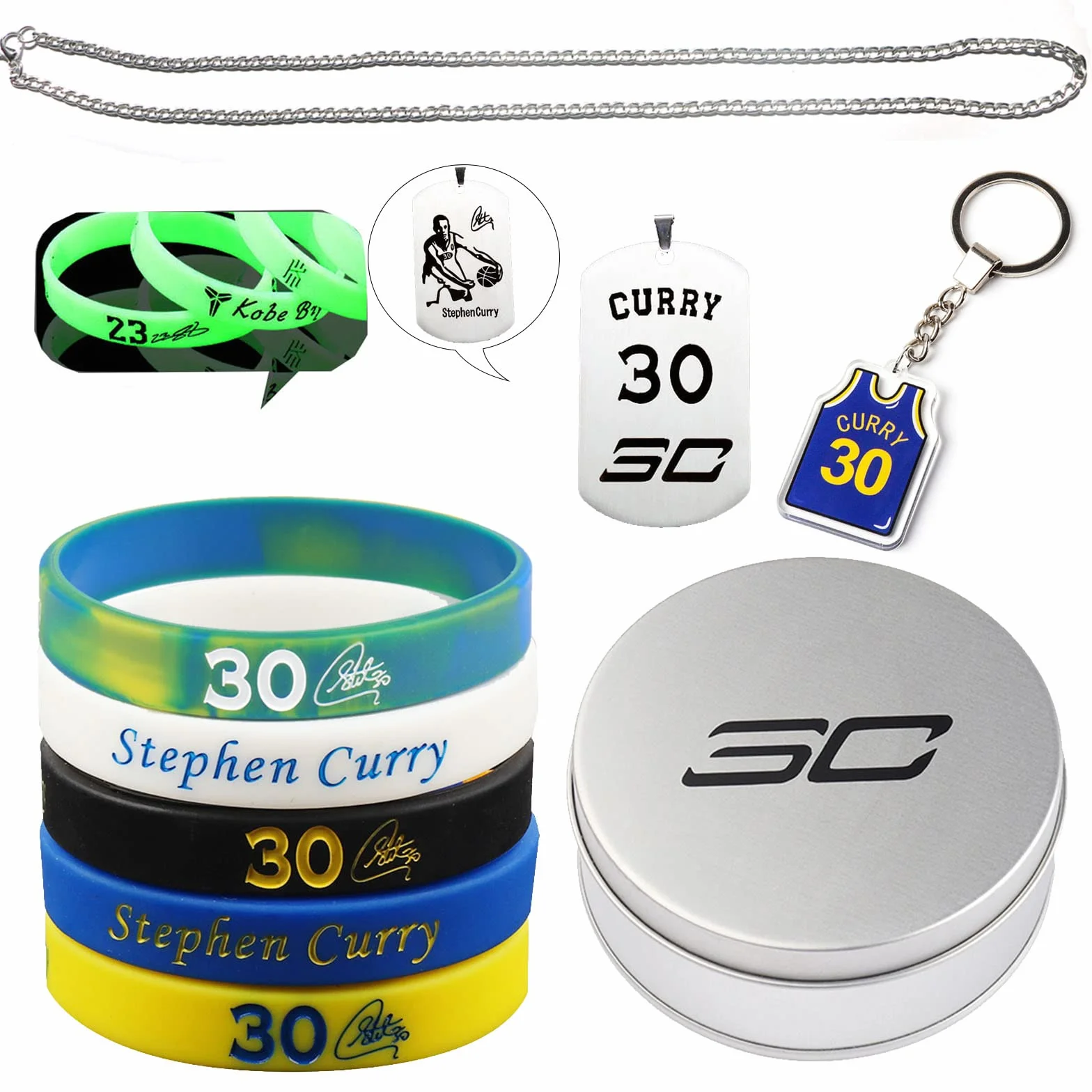 Pulseras de silicona de baloncesto, juego de regalo con llavero y collar para hombre