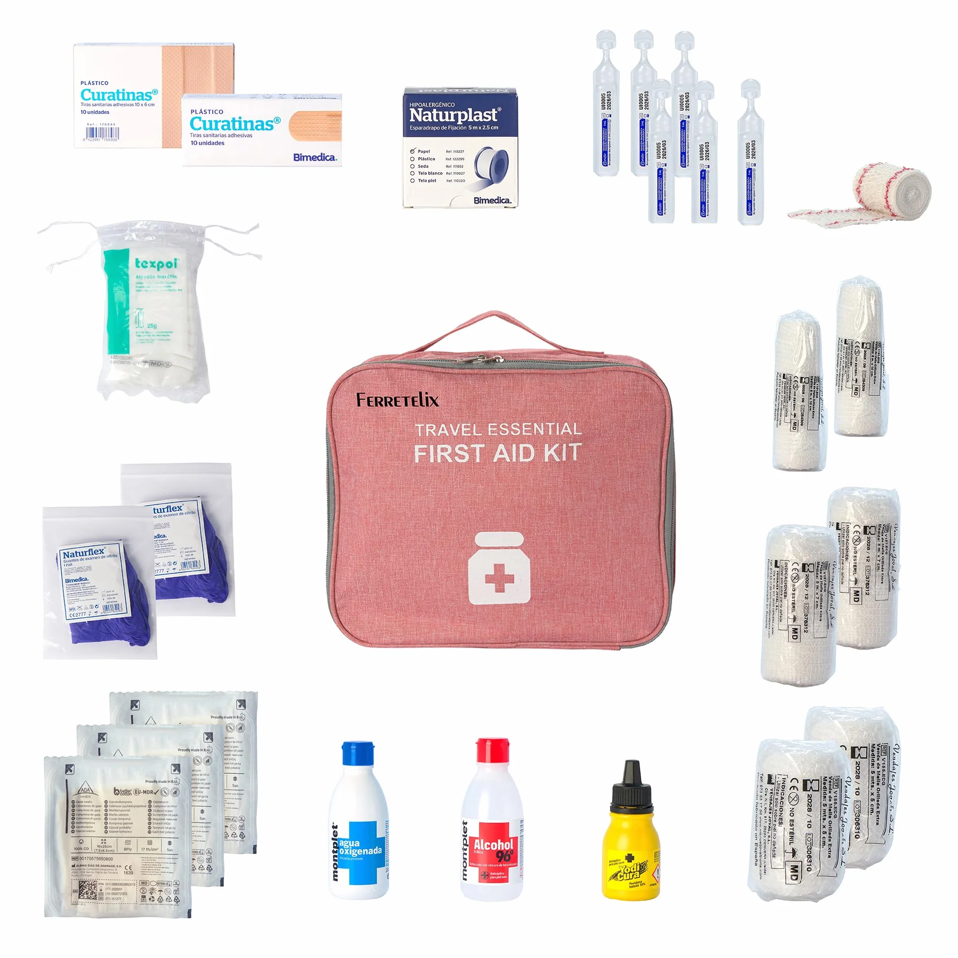 Farma Care Botiquín Burdeos Neceser Primeros Auxilios 25x22x12 cm Completo Emergencia Viaje Acampada Coche Supervivencia