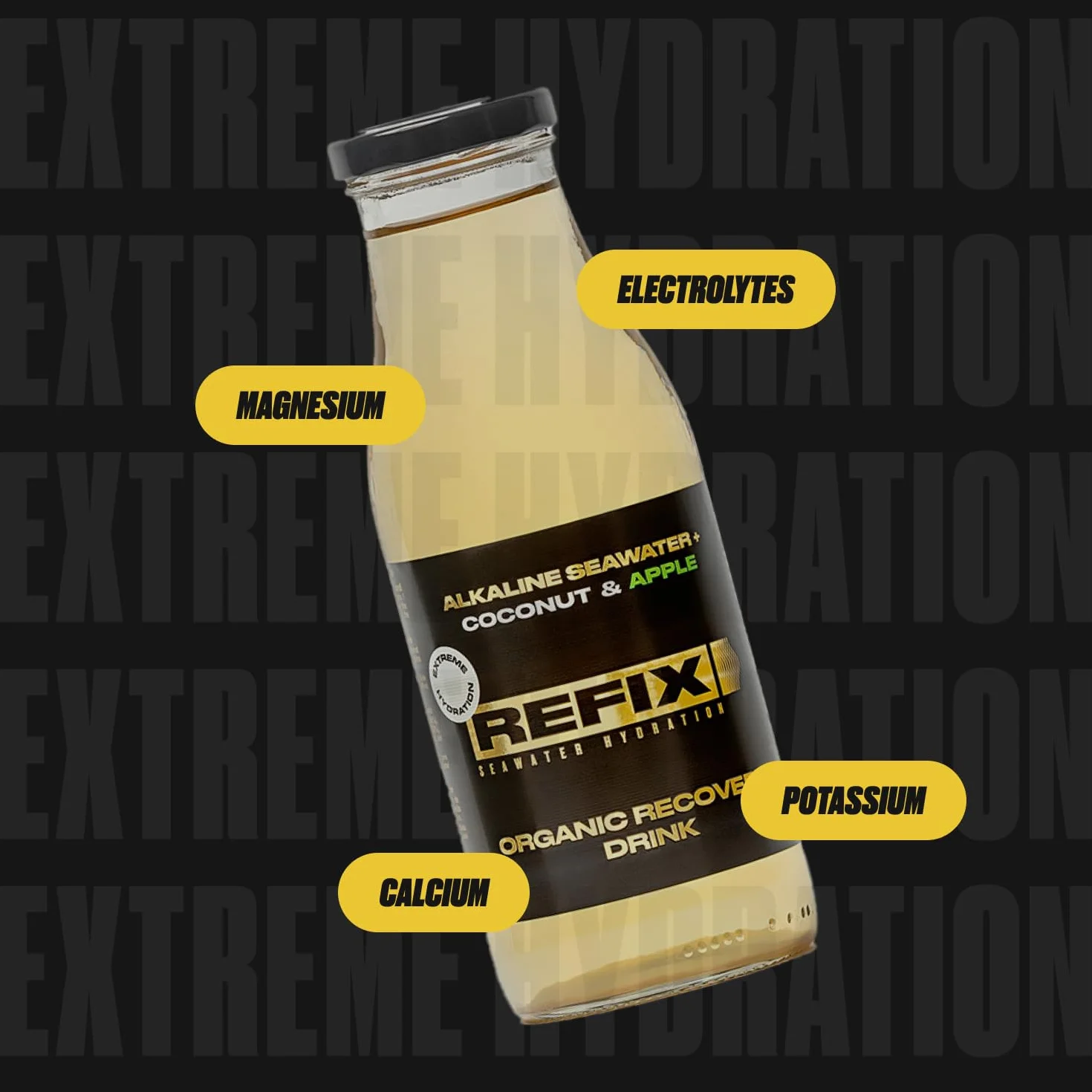 Bebida de recuperación REFIX - A base de agua de mar y agua de coco, baja en calorías, orgánica, sin azúcar añadido, vegana, minerales naturales, sabor a coco y piña, paquete de 12 botellas.