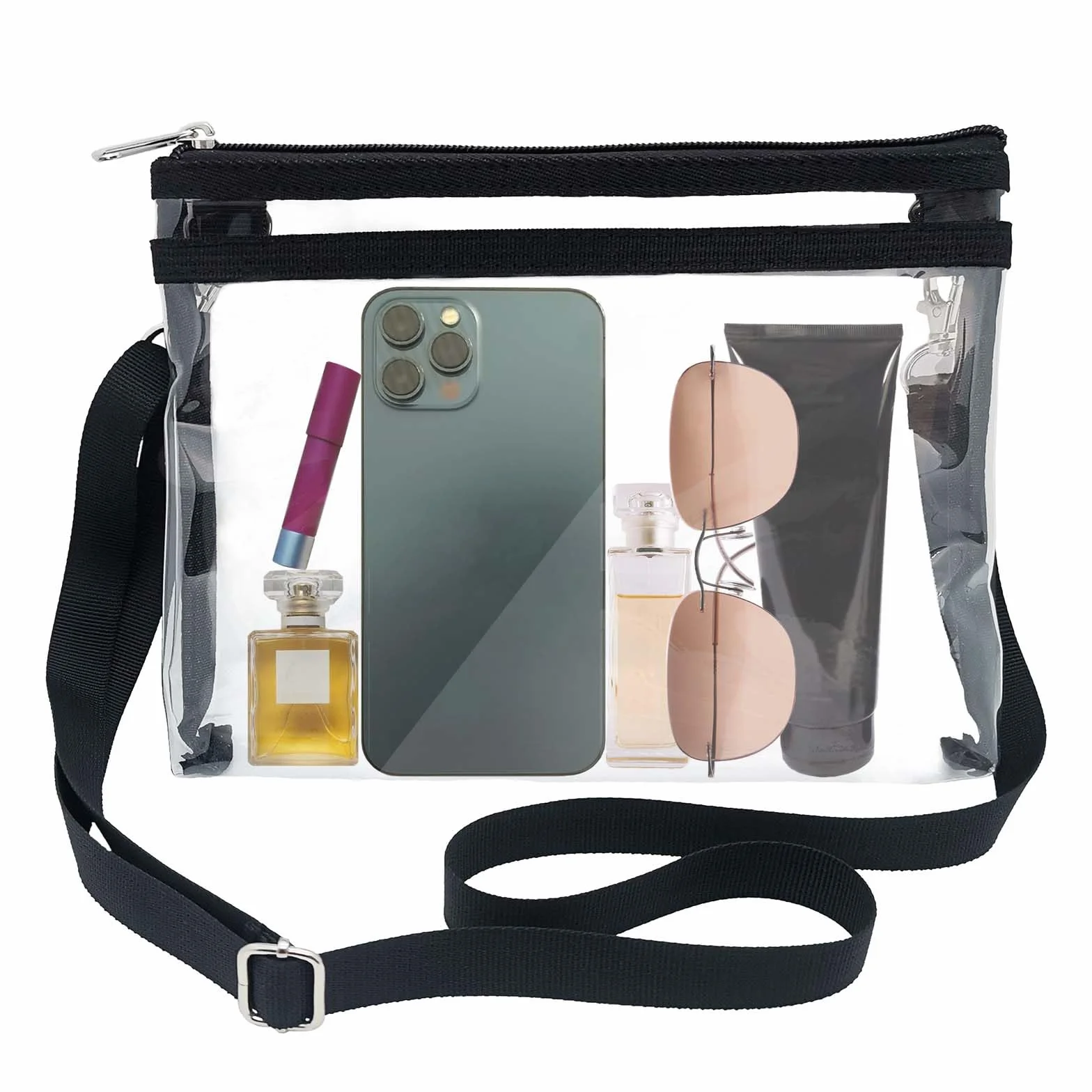 Bolsa cruzada transparente de PVC para estadio, bolso de hombro ajustable para deportes y viajes