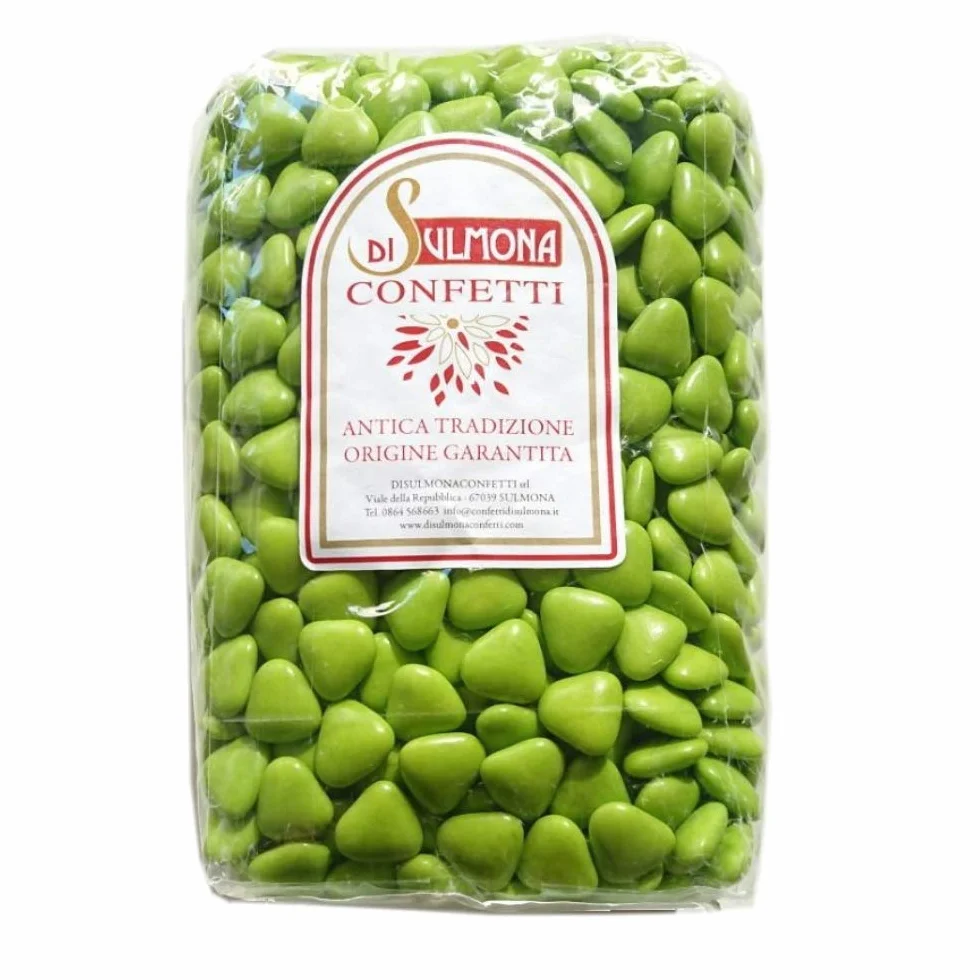 Peladillas de Sulmona - Mini Corazón con Chocolate, Verde - 1000 gr