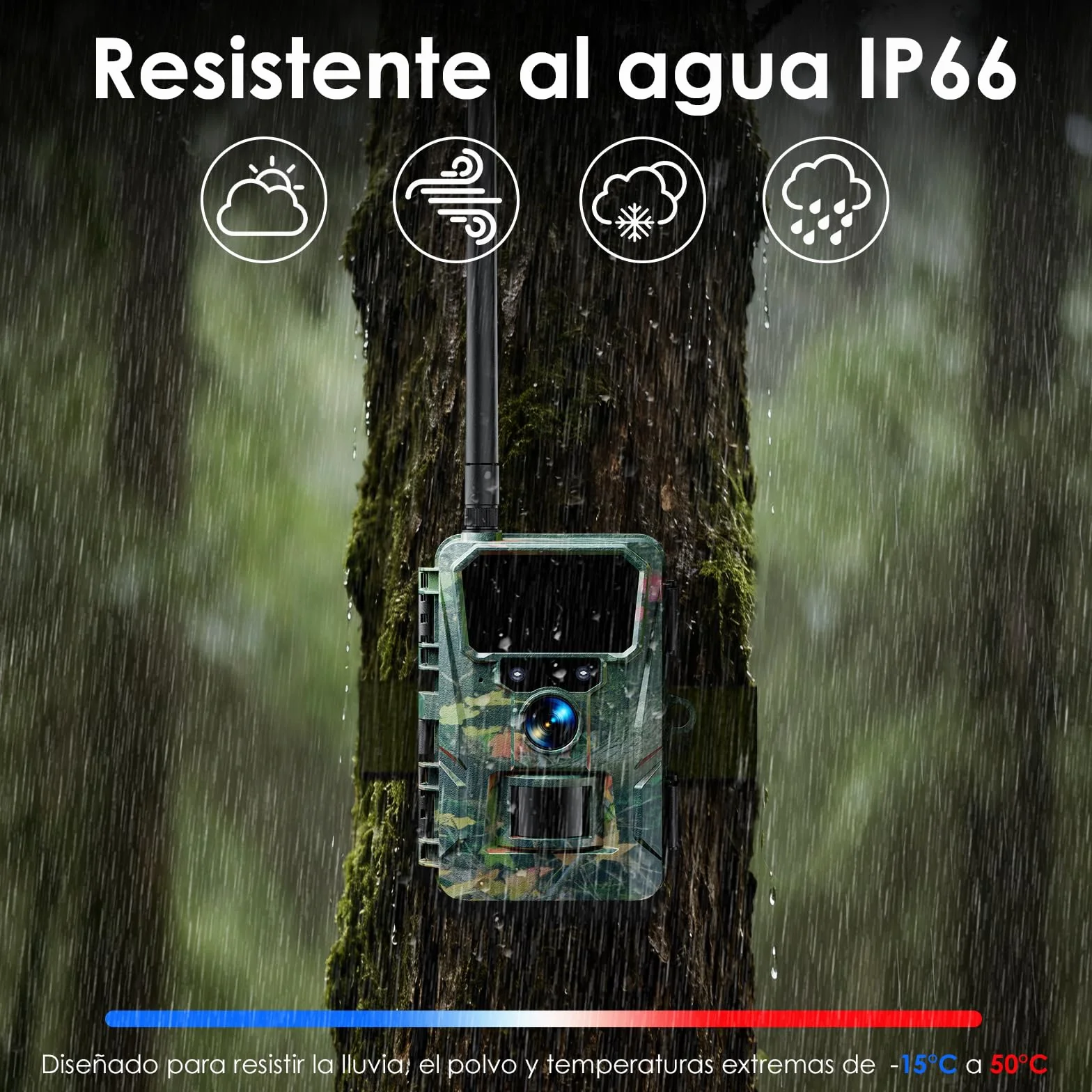 WOLFANG Cámara de Caza 4G 48MP 2K HD Nocturna 850 NM LED IR IP66 WT07