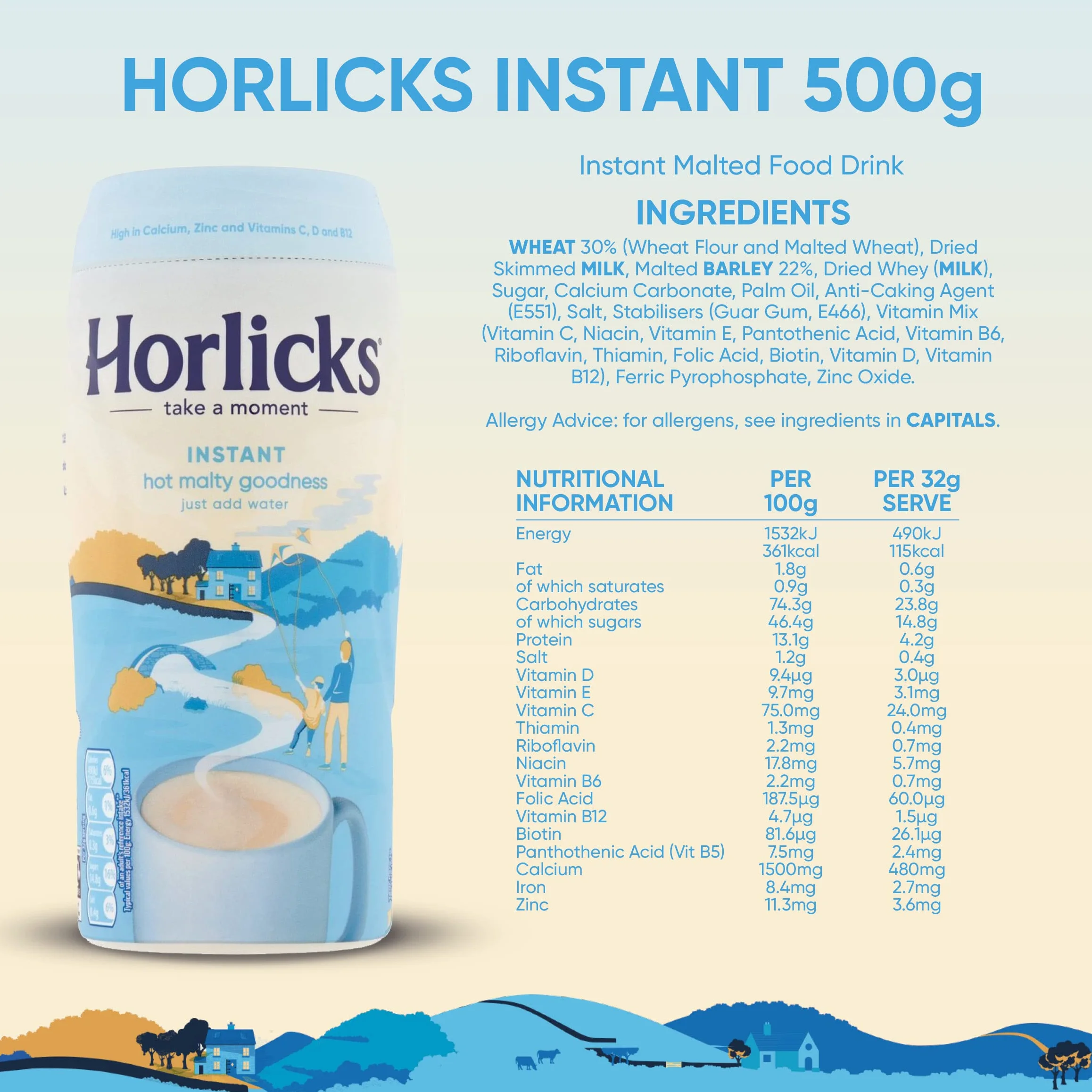 Horlicks Frascos de Golosinas Calientes Instantáneos 6x500g