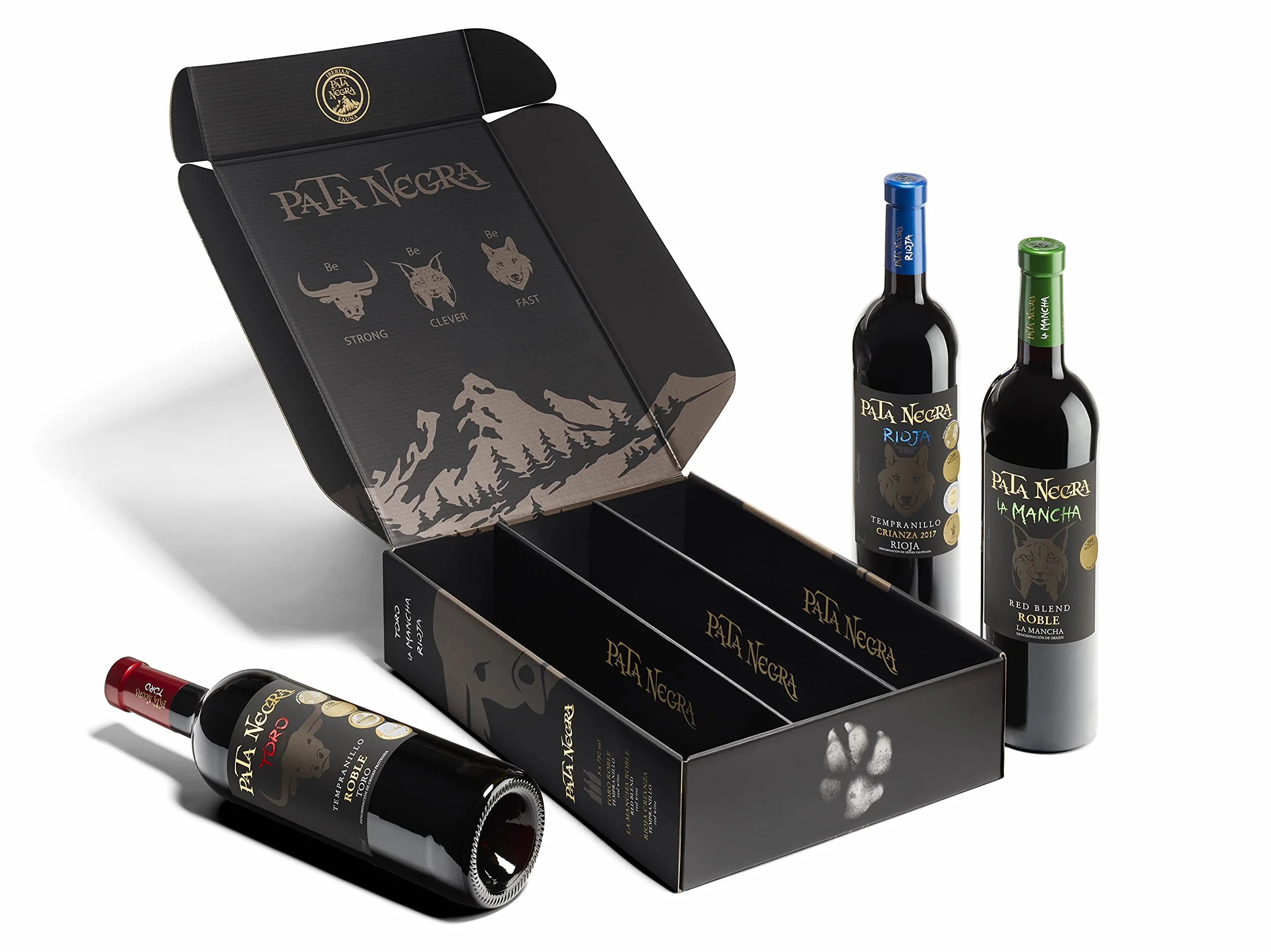 Pata Negra Estuche Fauna Ibérica Vino Rioja Crianza Toro Roble Mancha Roble 3 Botellas x 750 ml
