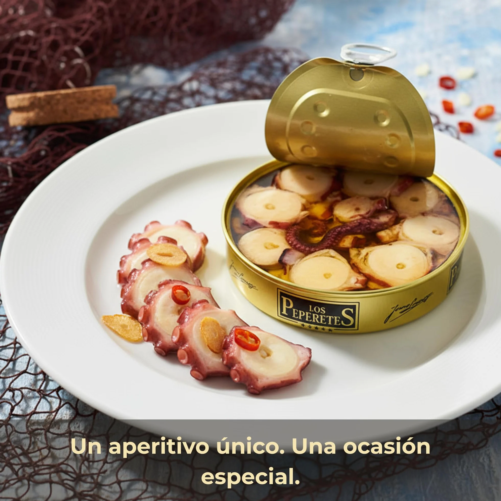 LOS PEPERETES Pulpo al Ajillo 120 g | Marisco Gallego Gourmet | Conserva Artesanal en Aceite de Oliva con Ajo Natural | Pulpo del Atlántico | Sabor Tradicional de Galicia