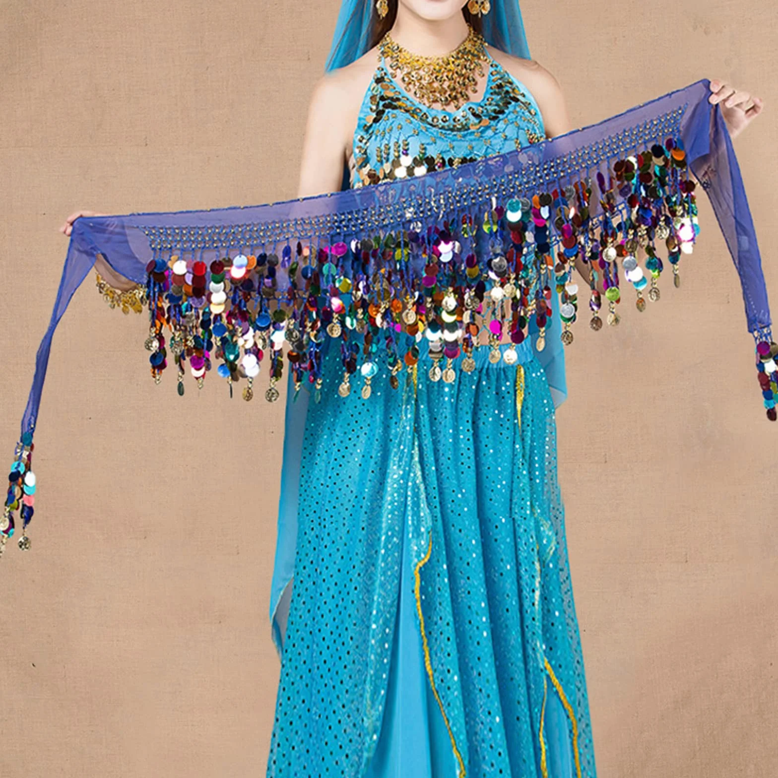 Cinturón y Pañuelo para Danza del Vientre, Azul Real